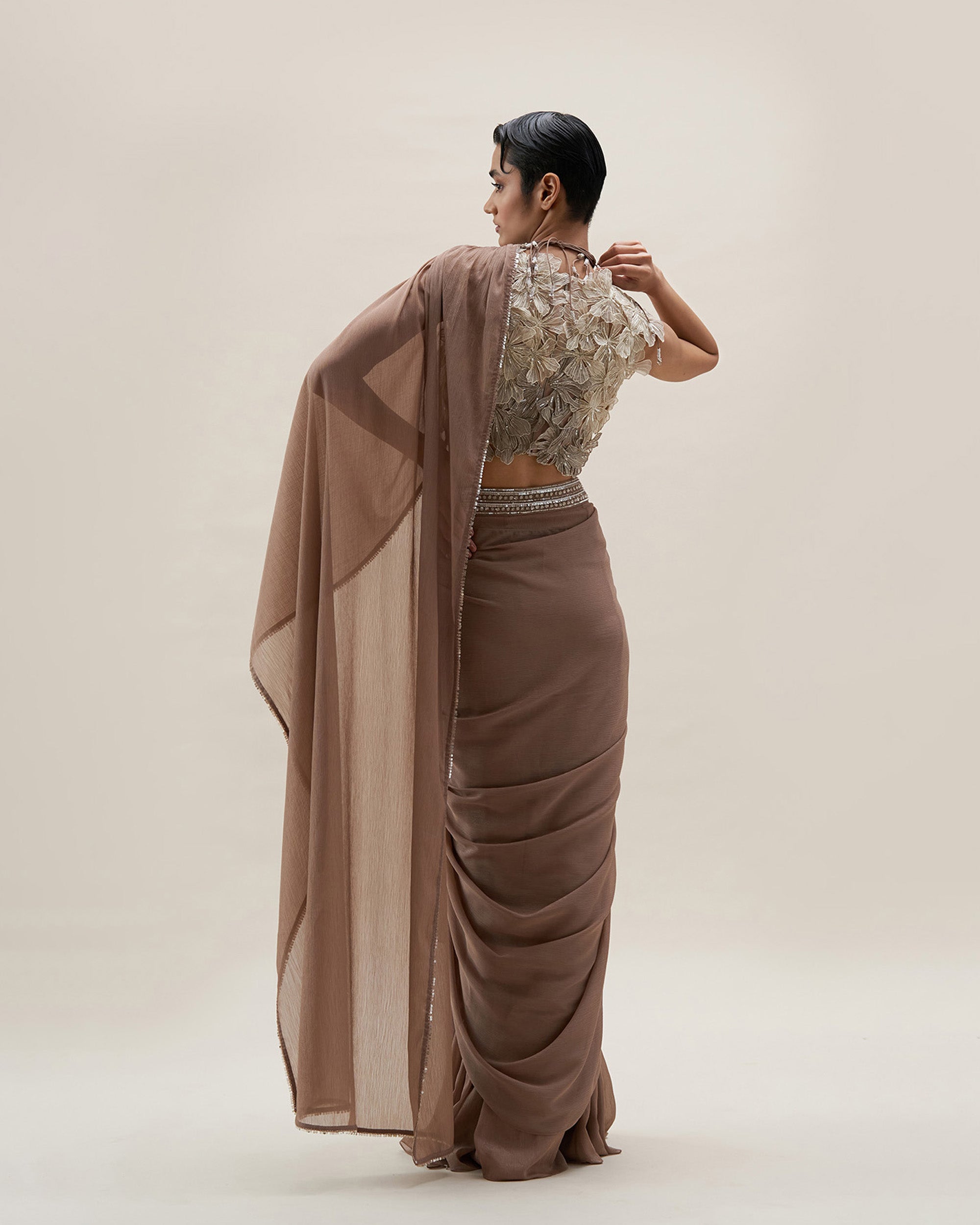 Helenium Sarees Hibiscus Petals Draped Saree Set