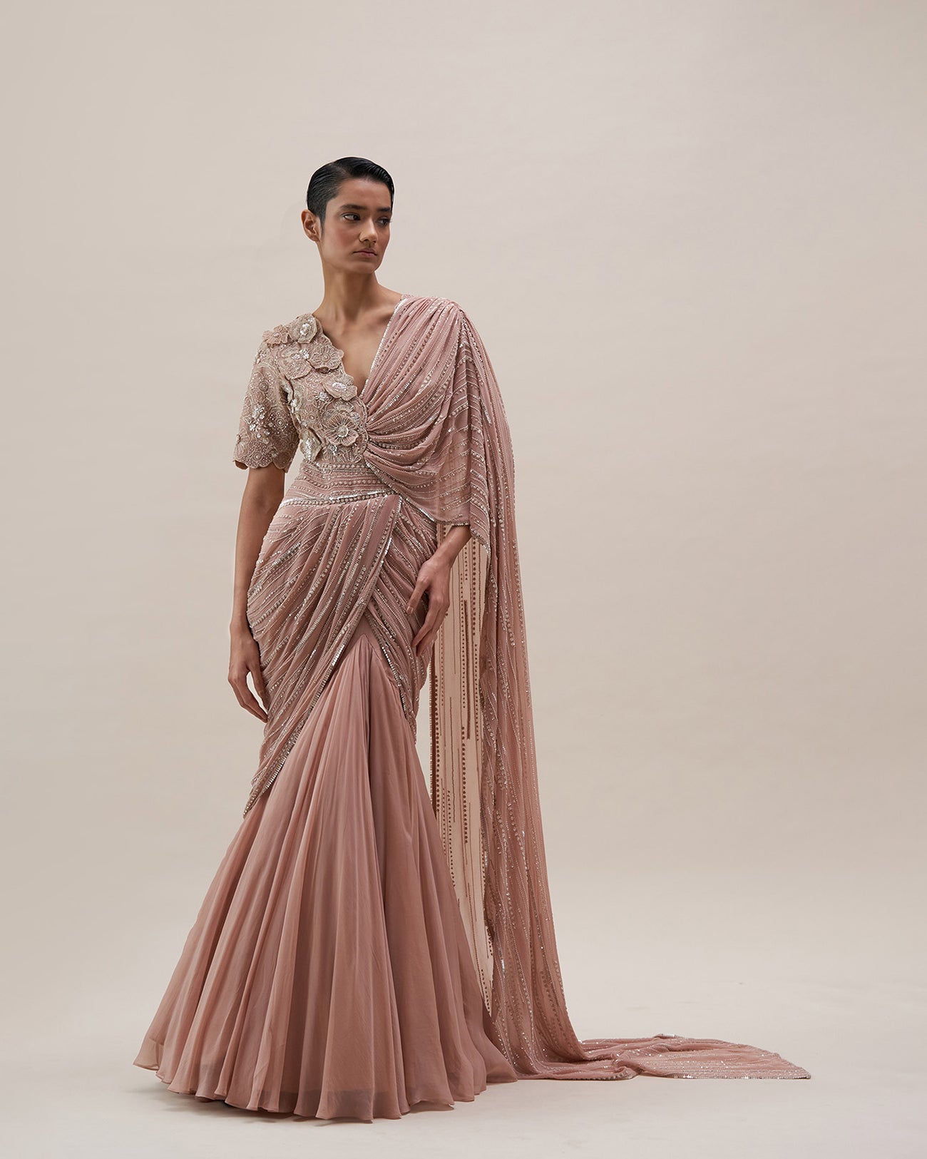 Poppy Bloom Saree Gown