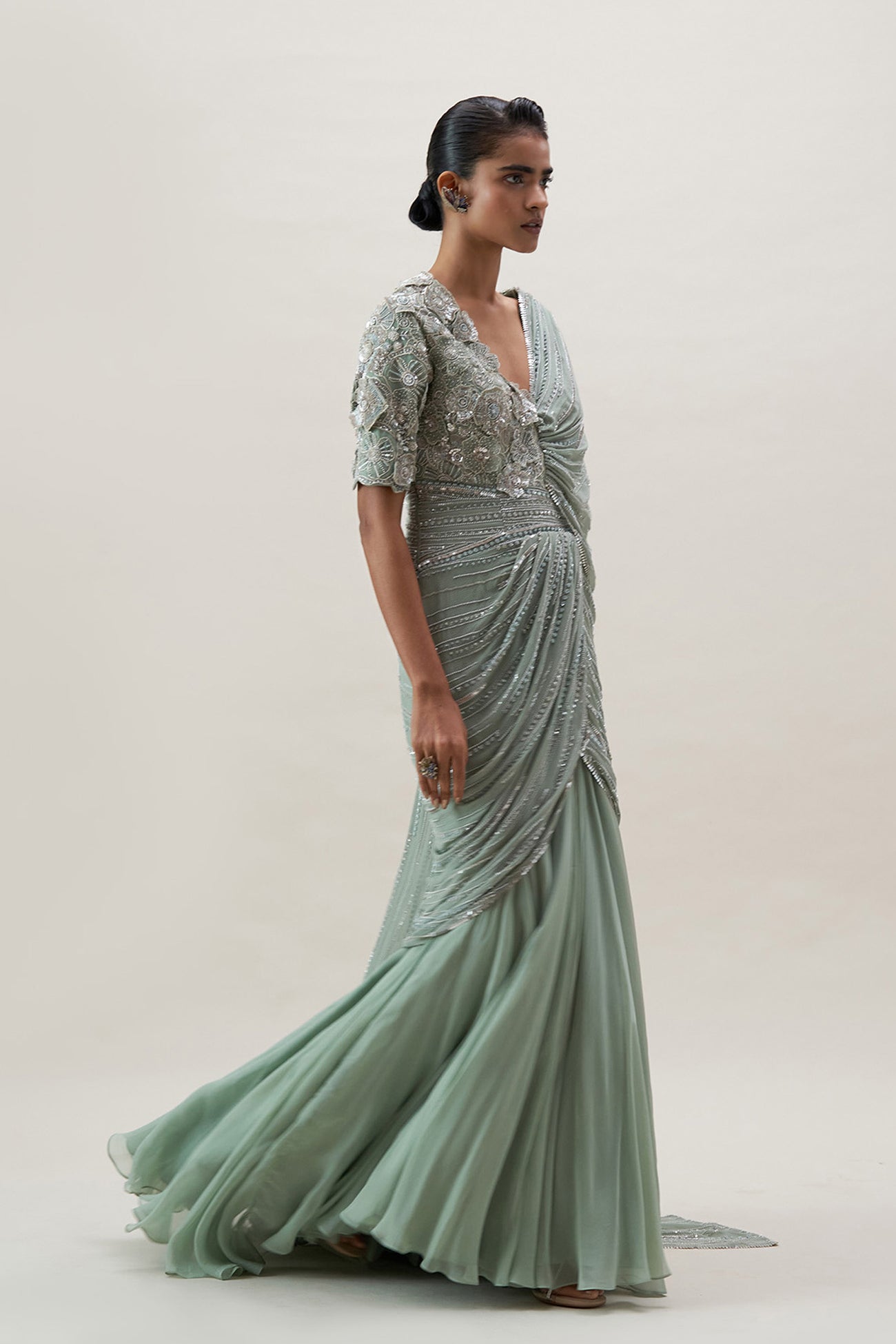 Poppy Bloom Saree Gown