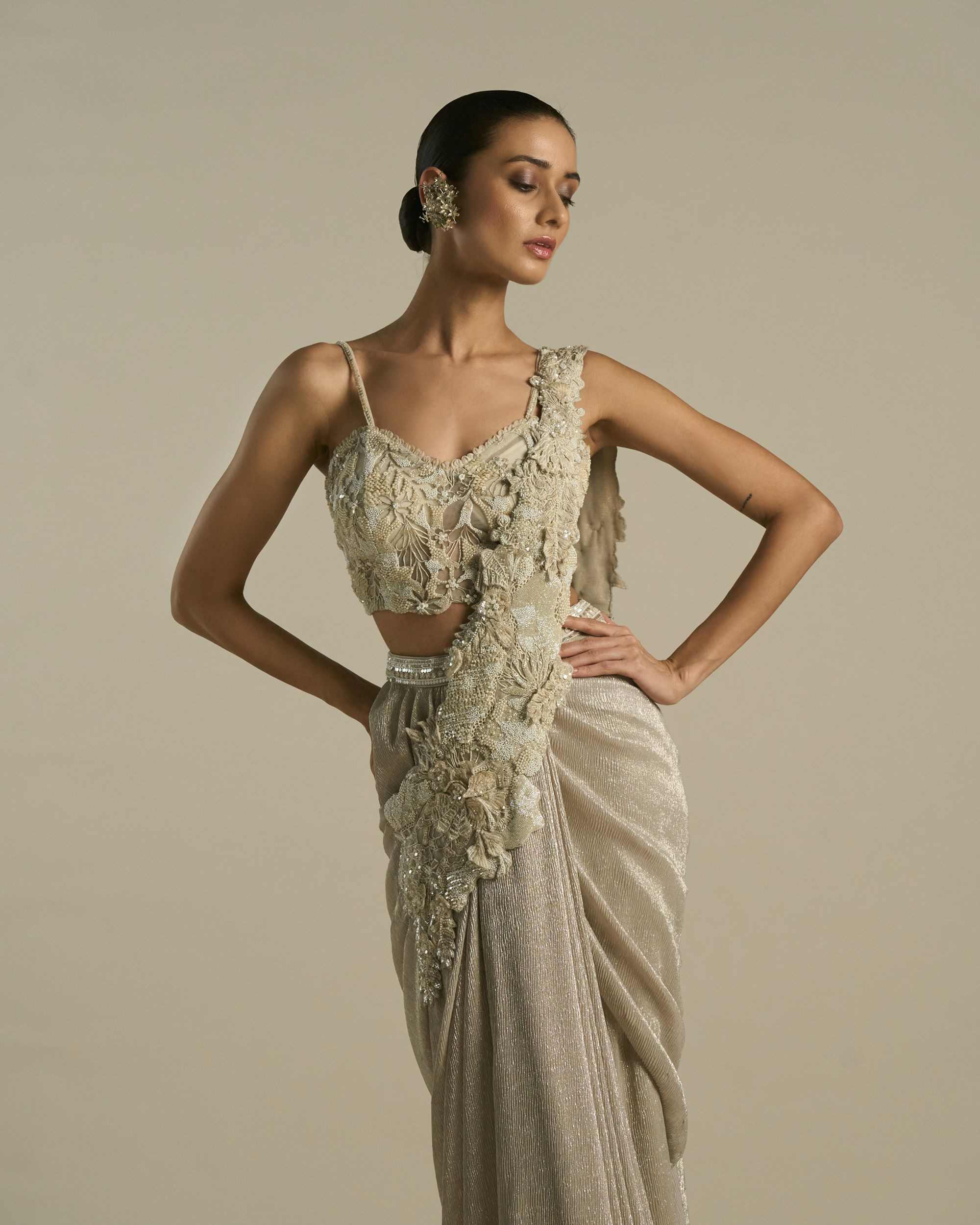 Island Floral Stitched Saree