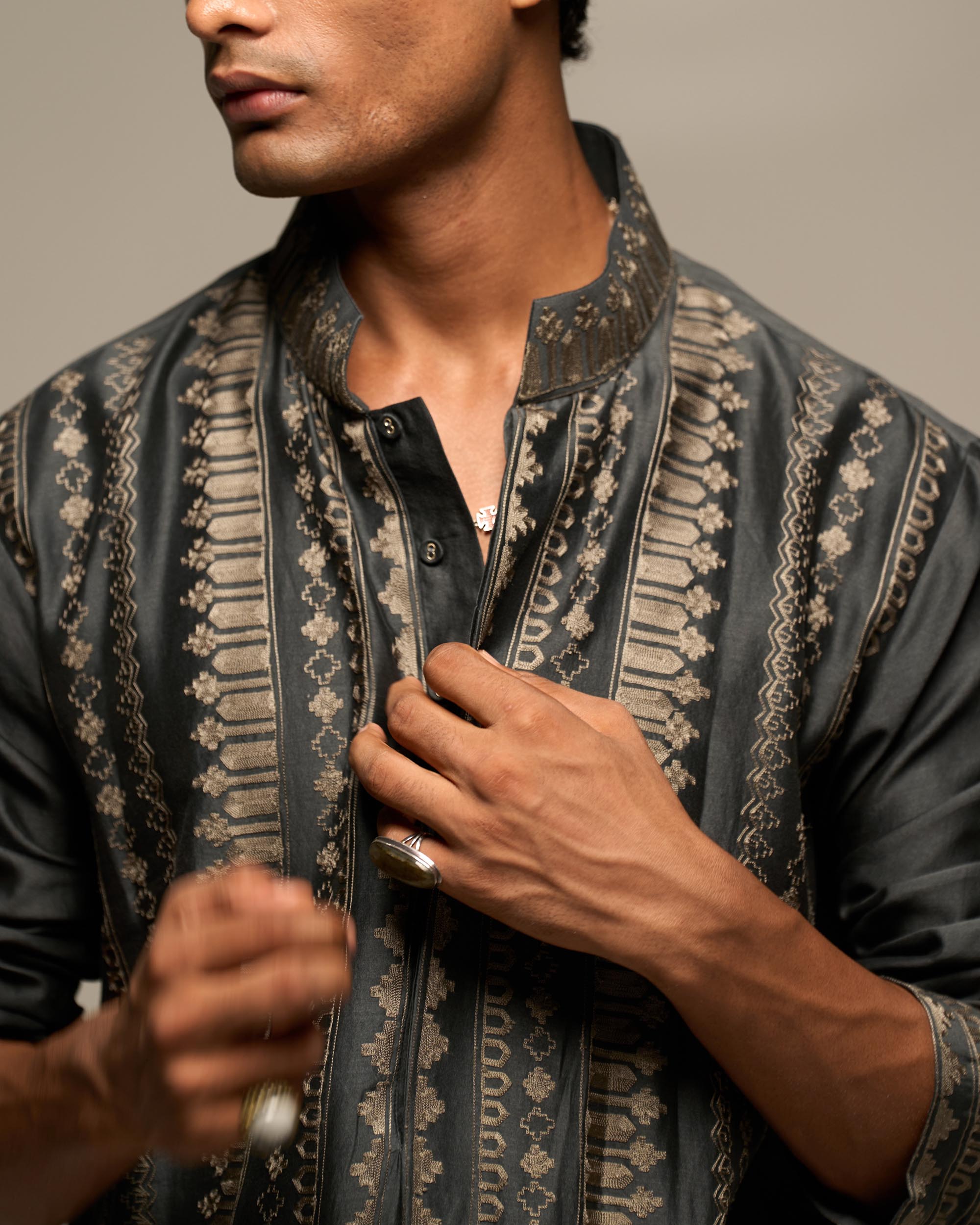 Jamdani Border Kurta Set