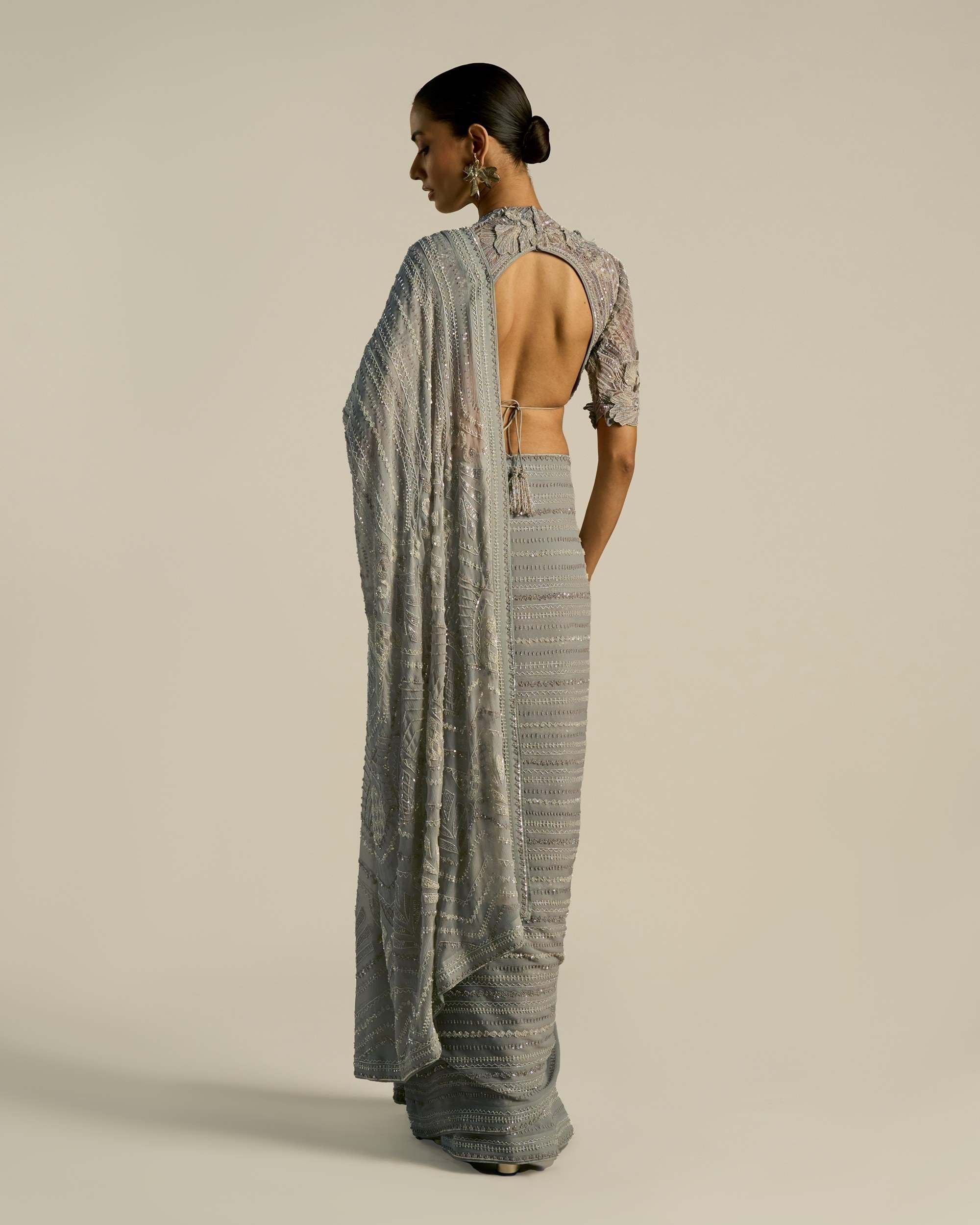 Multistripe Art Deco Sequin Saree