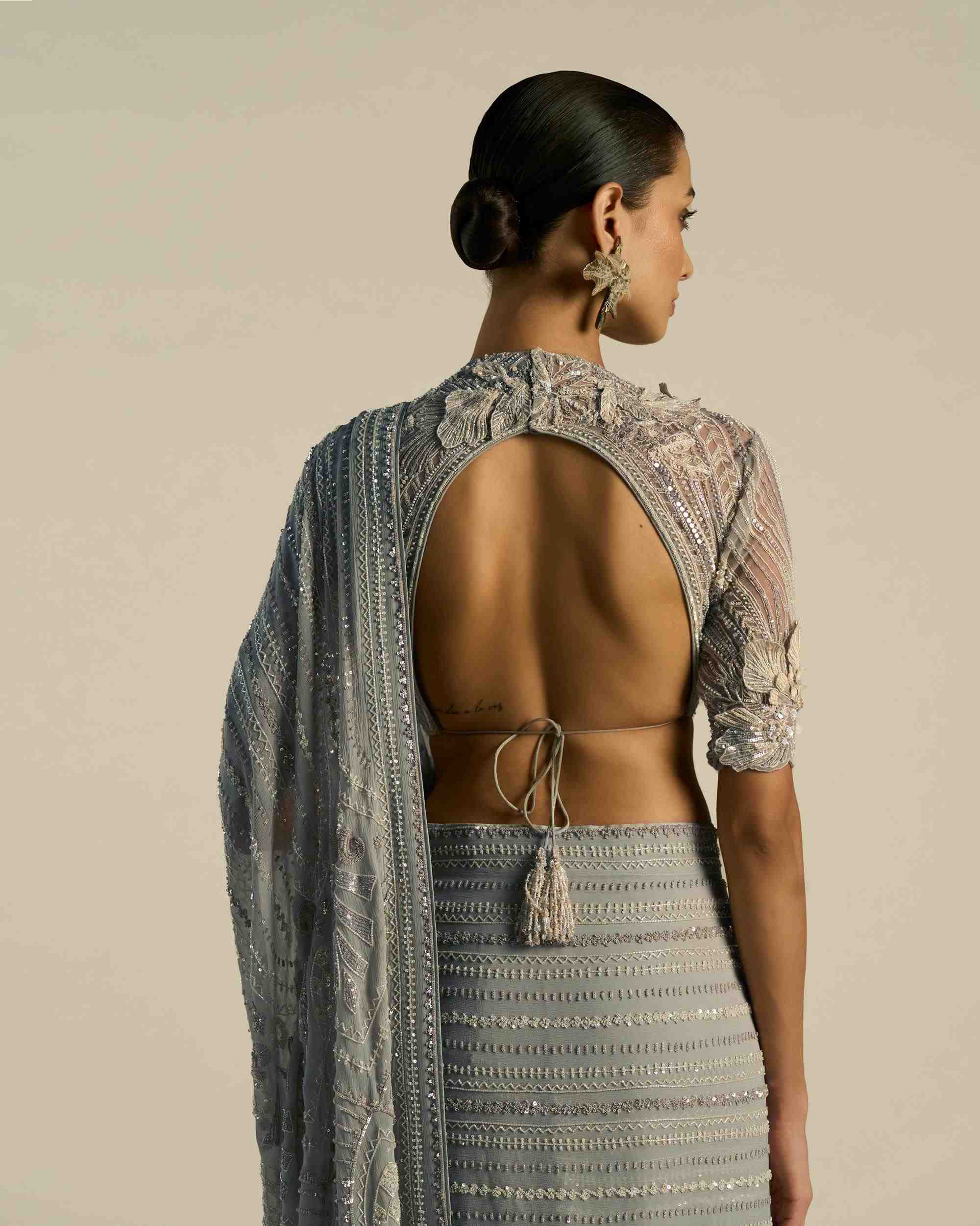 Multistripe Art Deco Sequin Saree