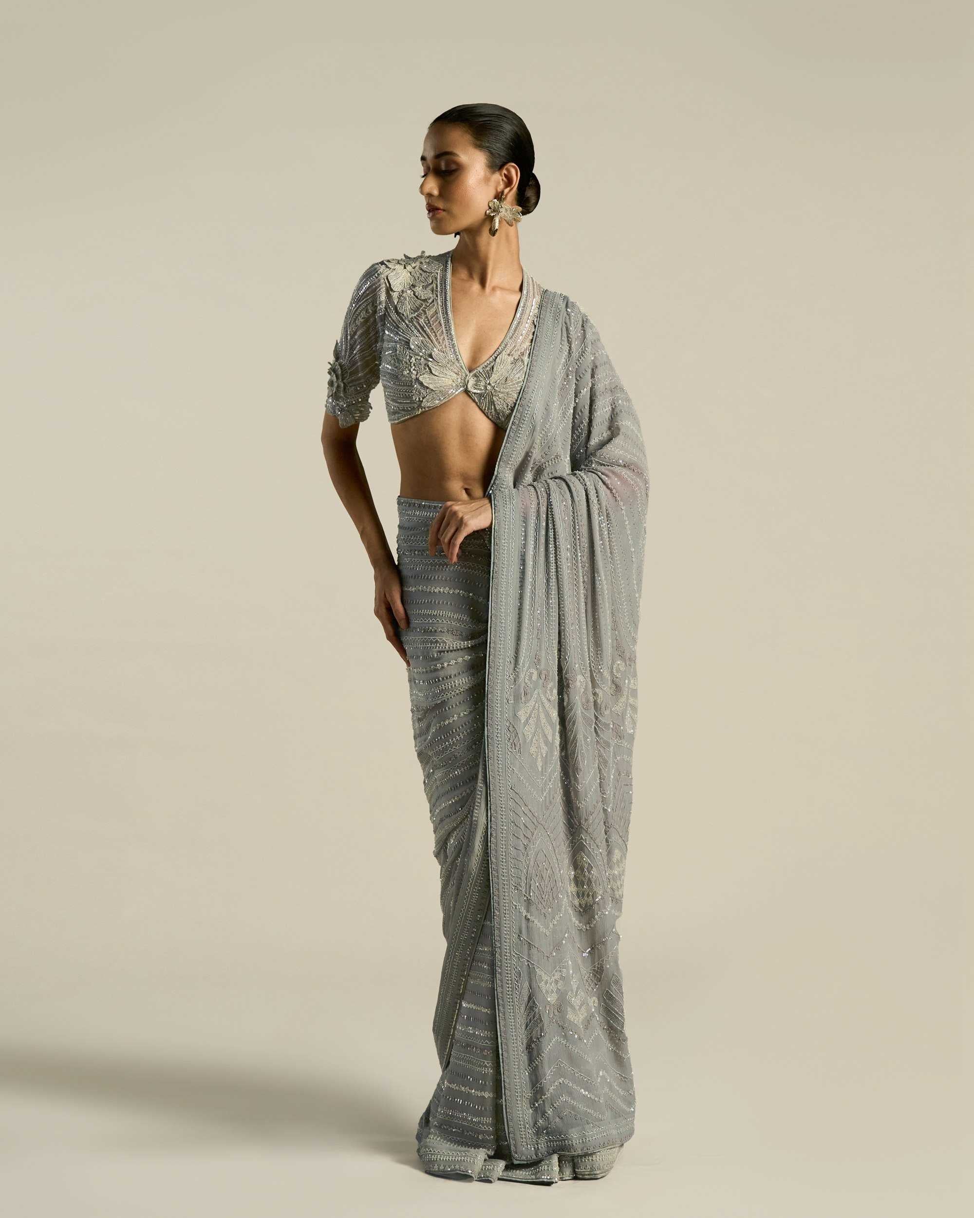 Multistripe Art Deco Sequin Saree