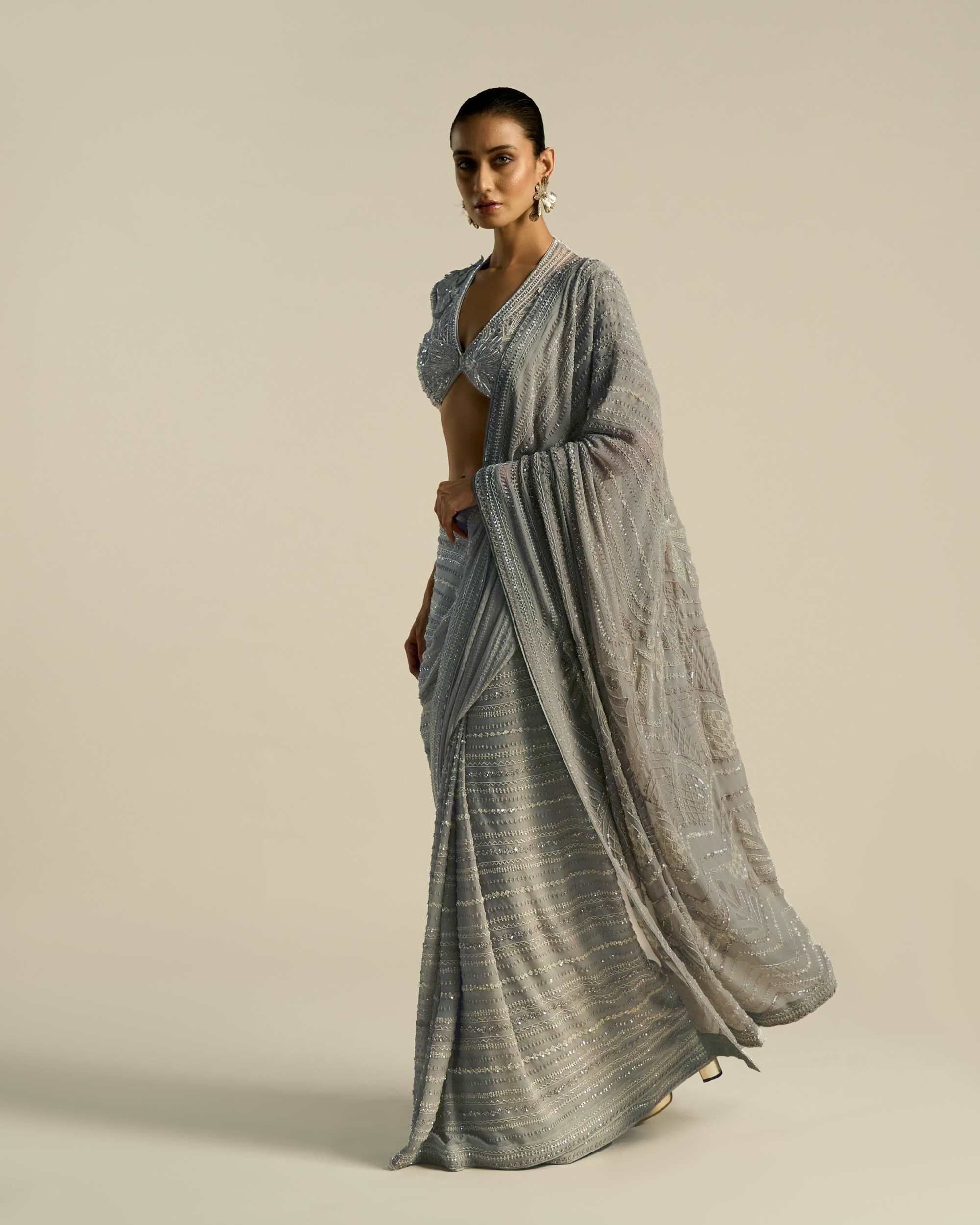 Multistripe Art Deco Sequin Saree