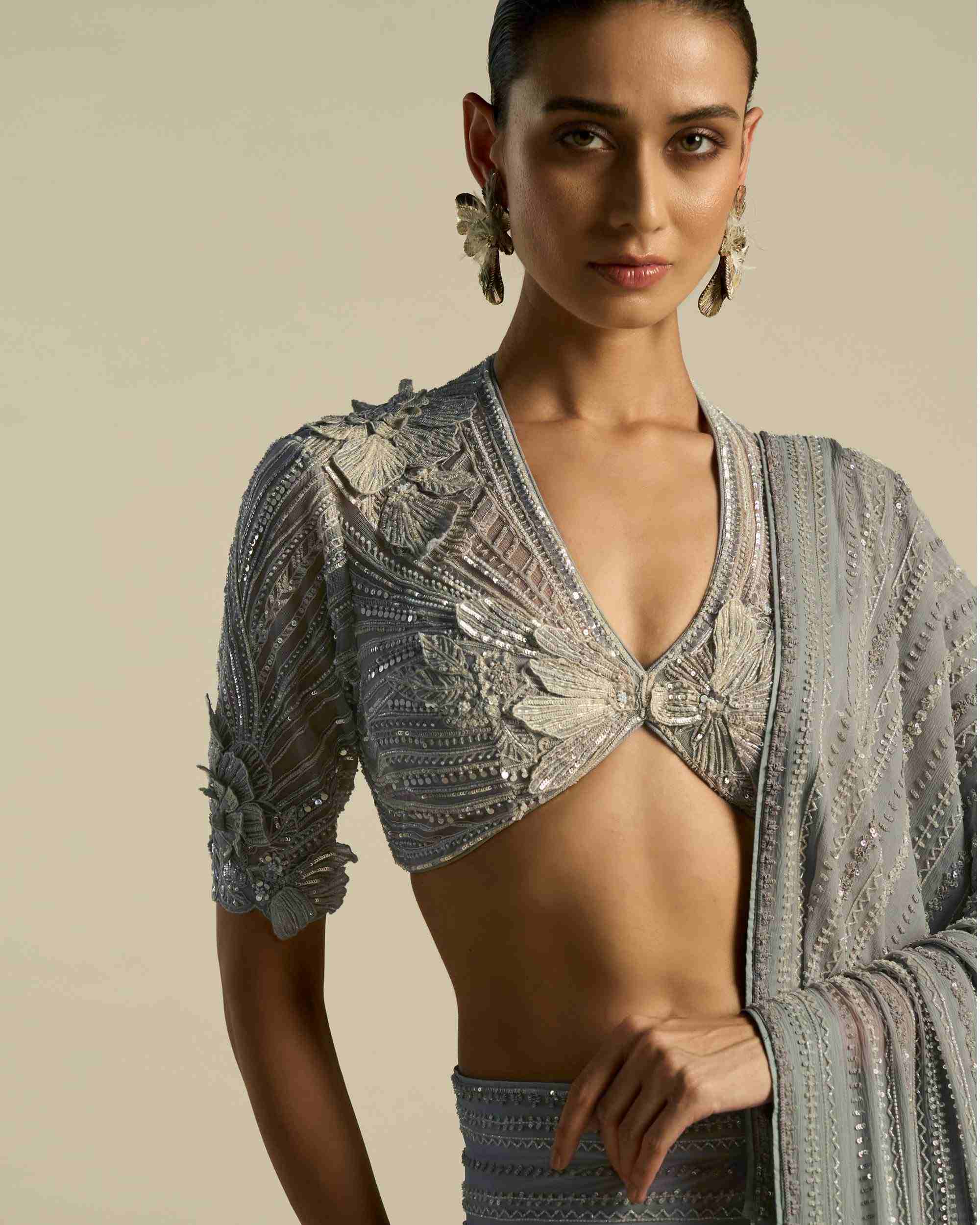 Multistripe Art Deco Sequin Saree