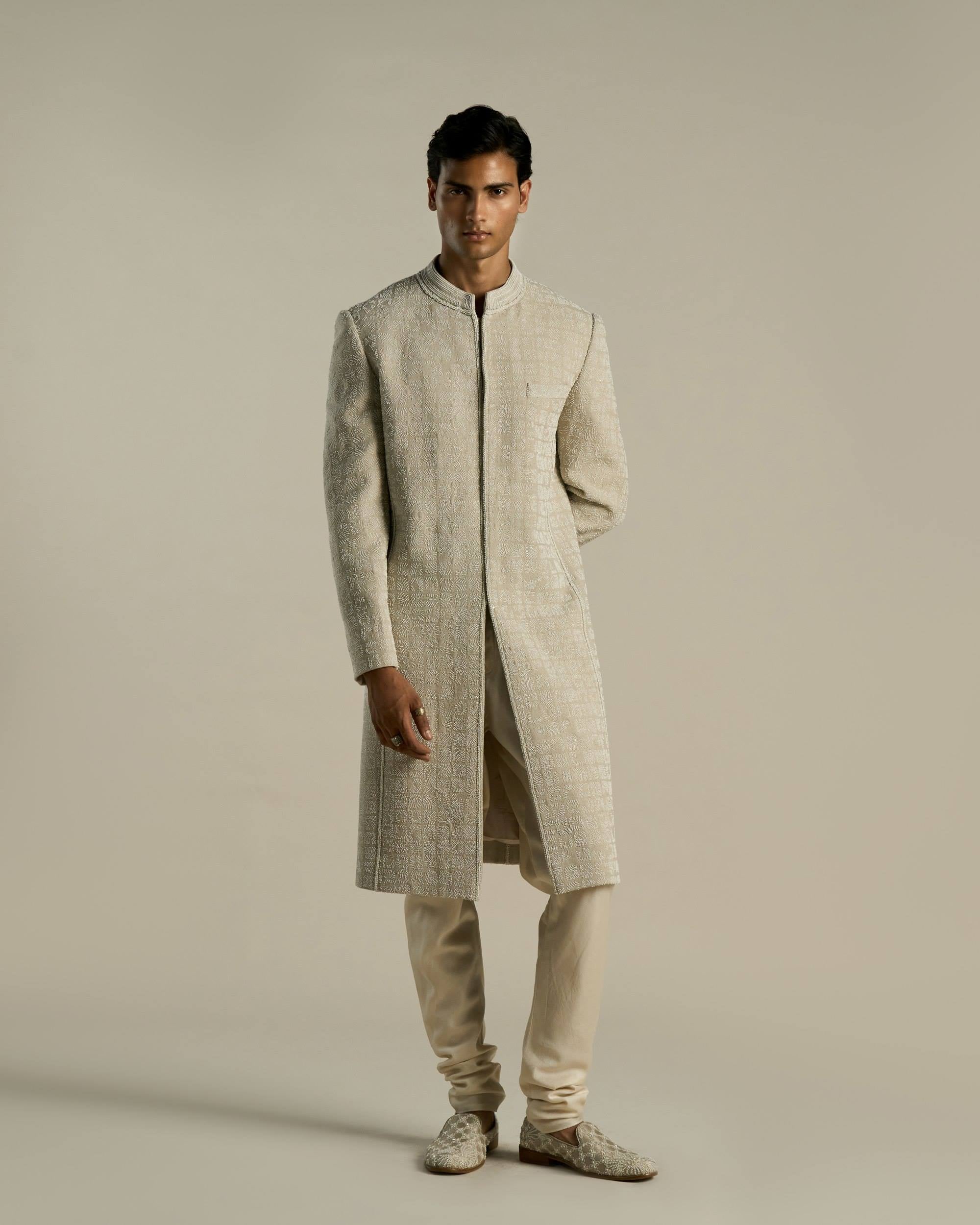 Ruin Grid Sherwani Set