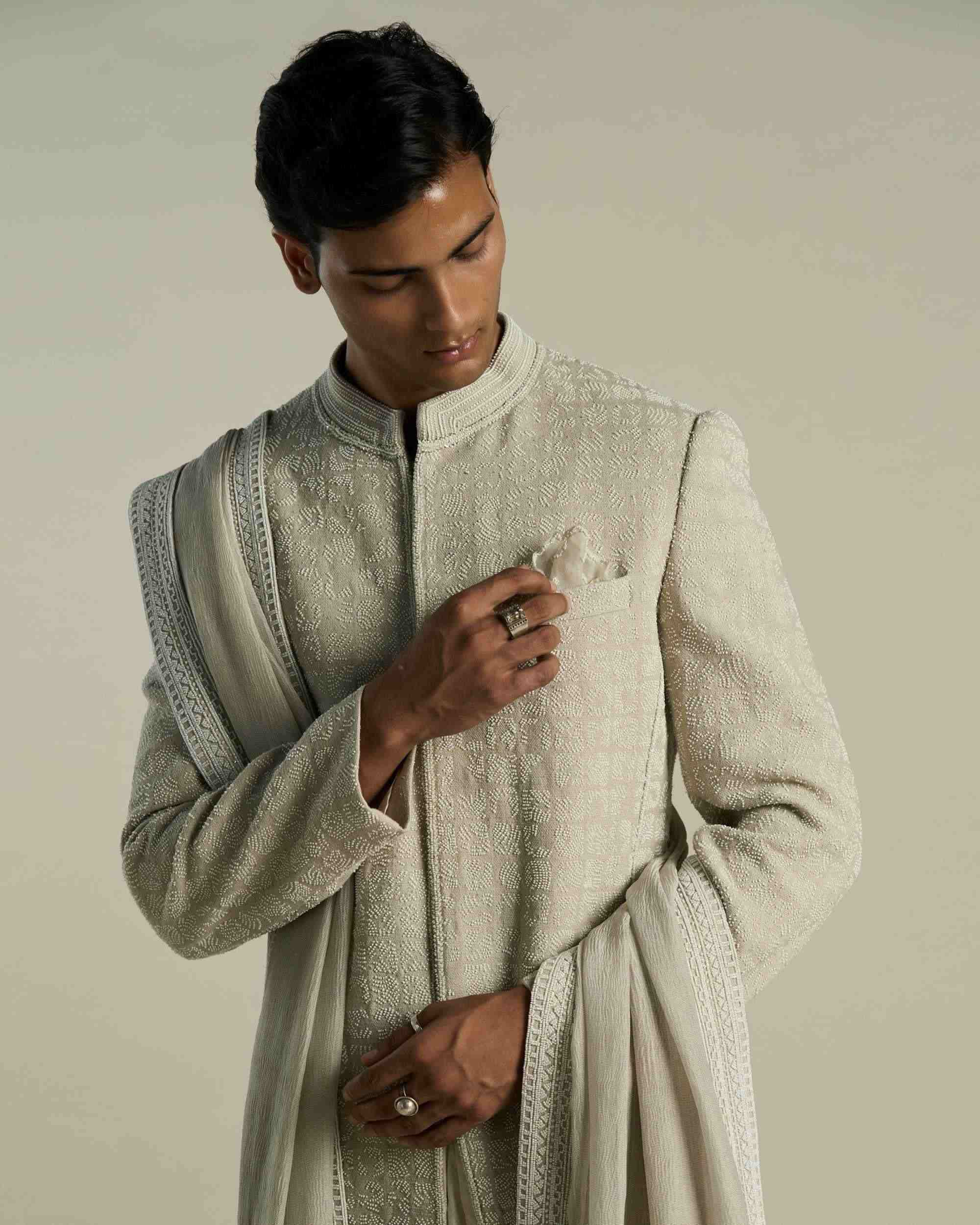Ruin Grid Sherwani Set