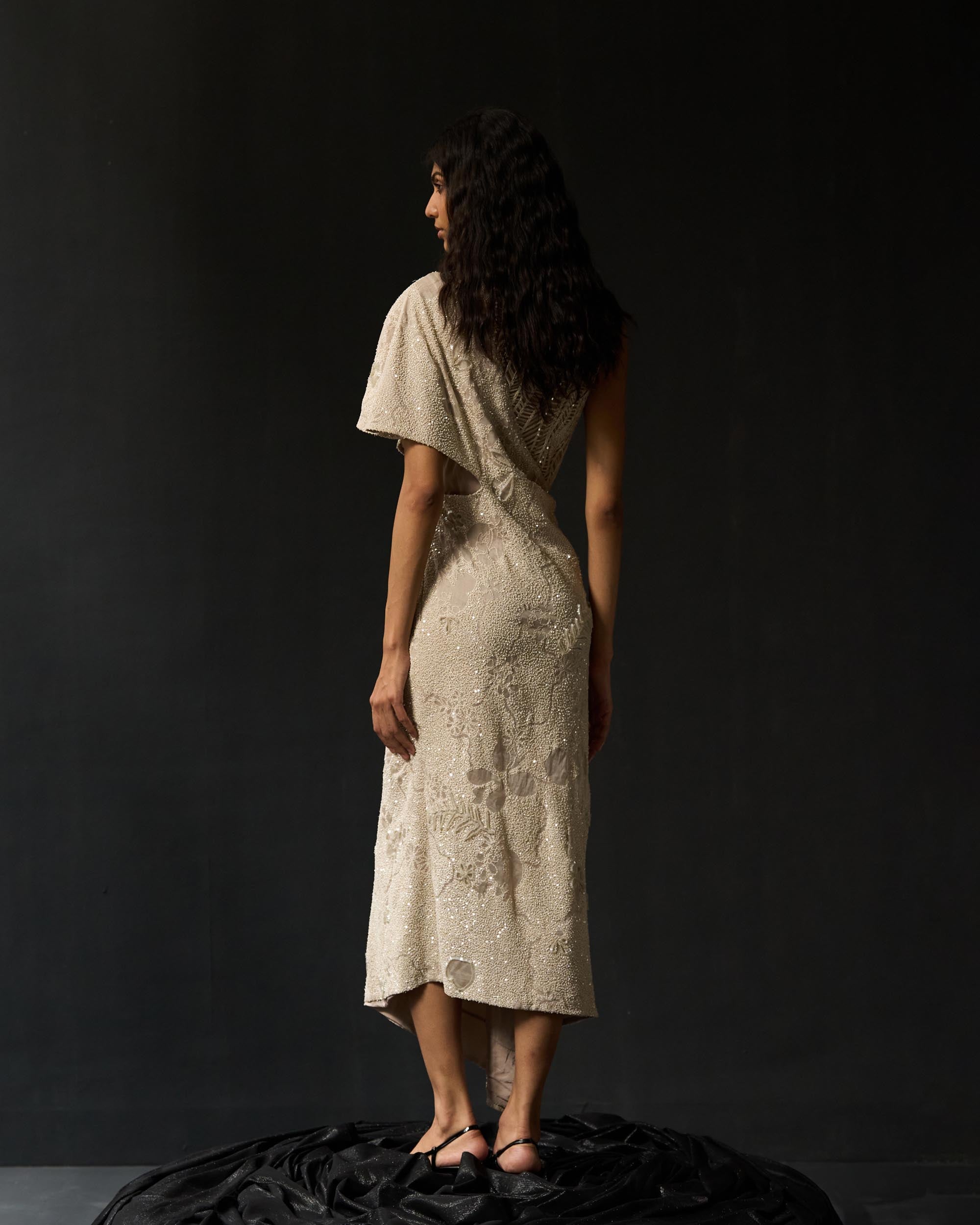 Dot Botanical Drape Dress