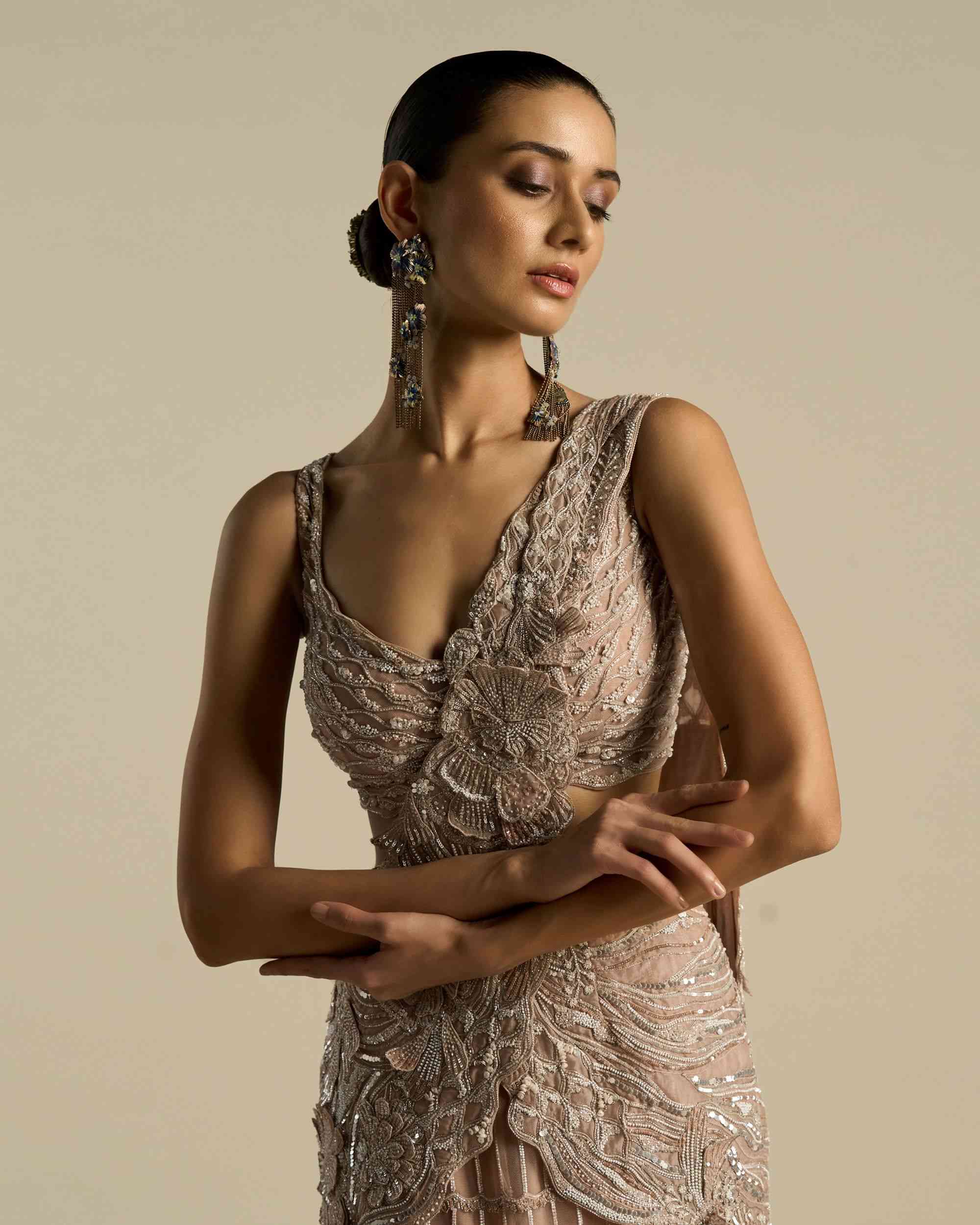 Floral Scallop Pre-Stitched Saree