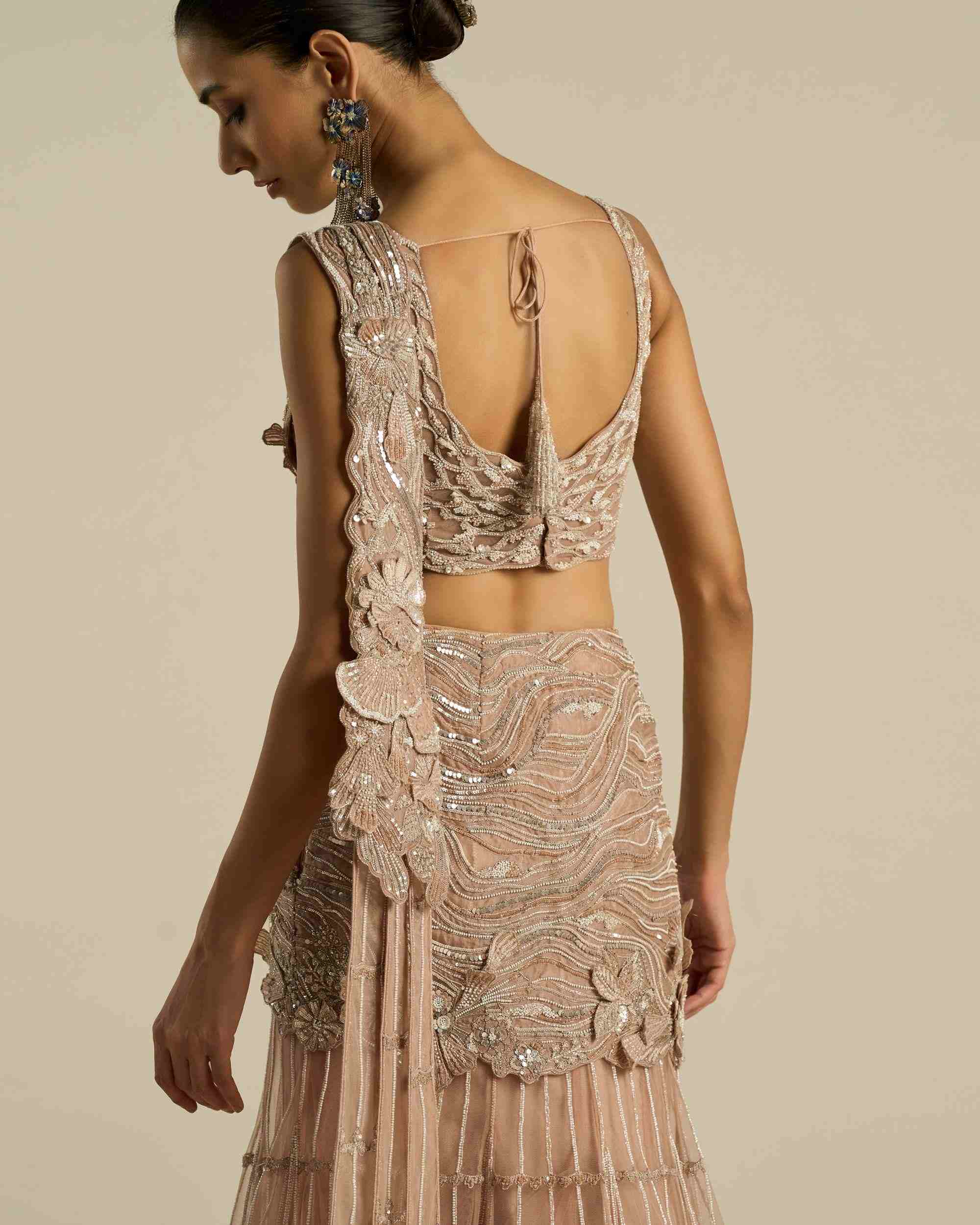 Floral Scallop Pre-Stitched Saree