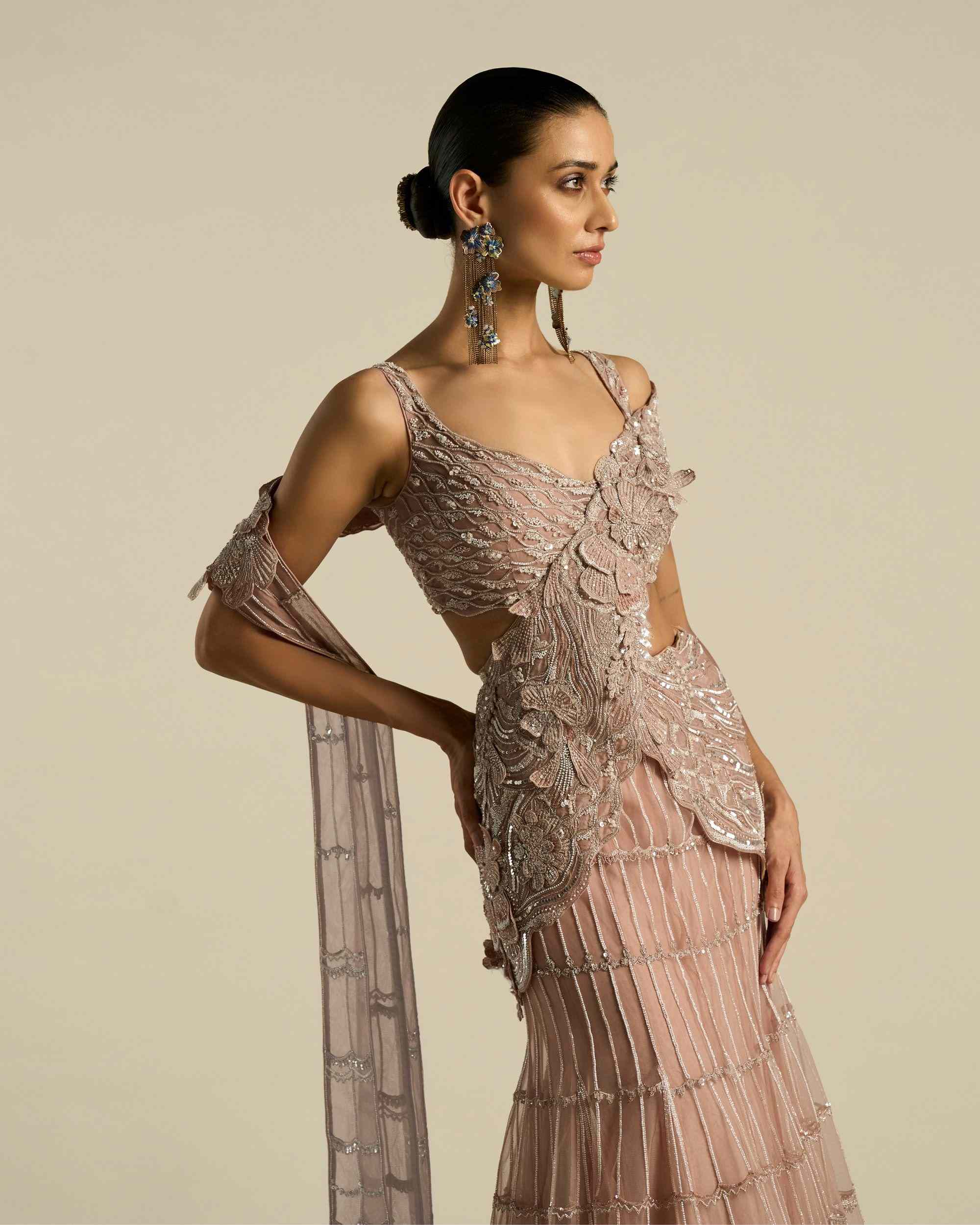 Floral Scallop Pre-Stitched Saree