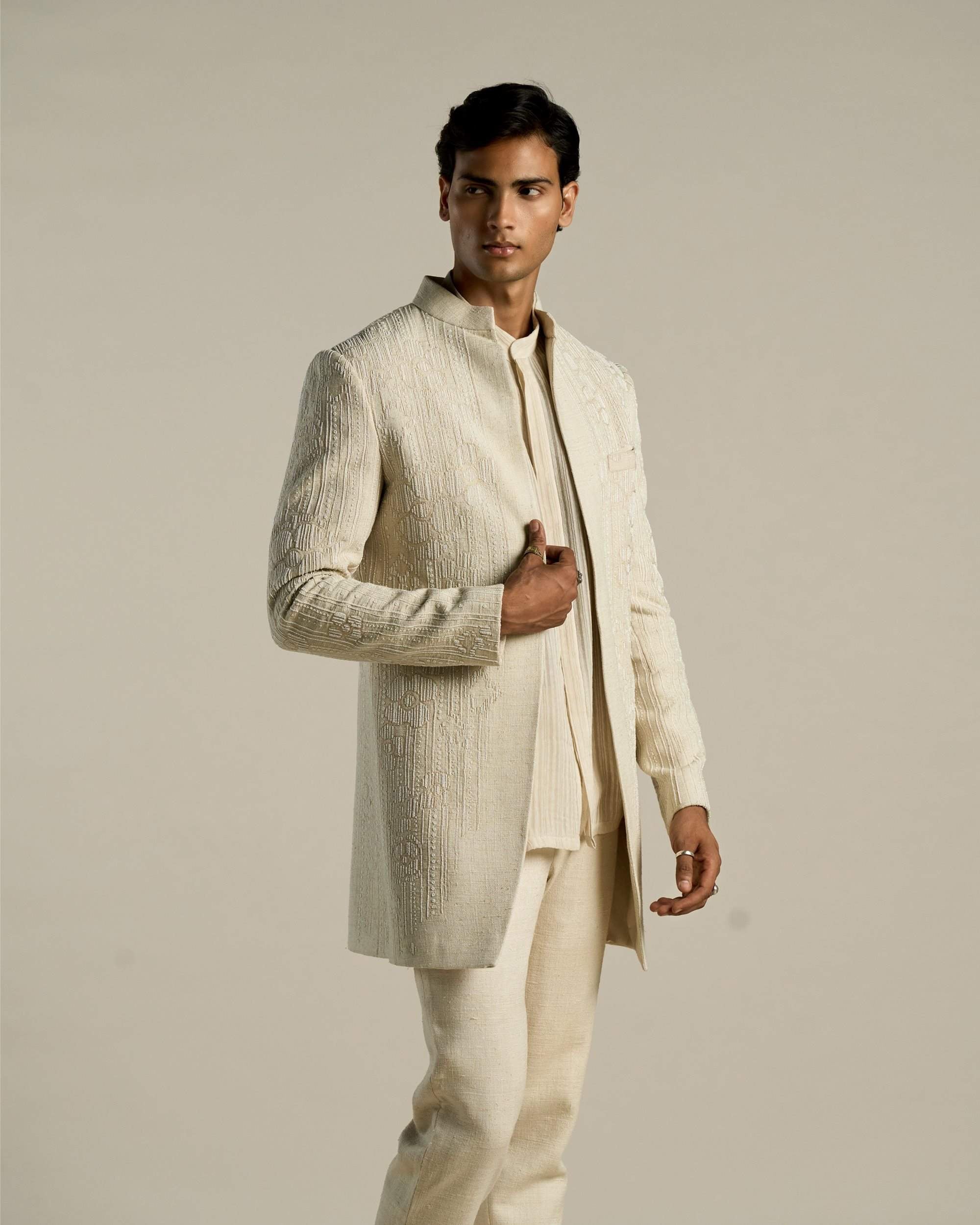 Poppy Line Art Short Sherwani Set