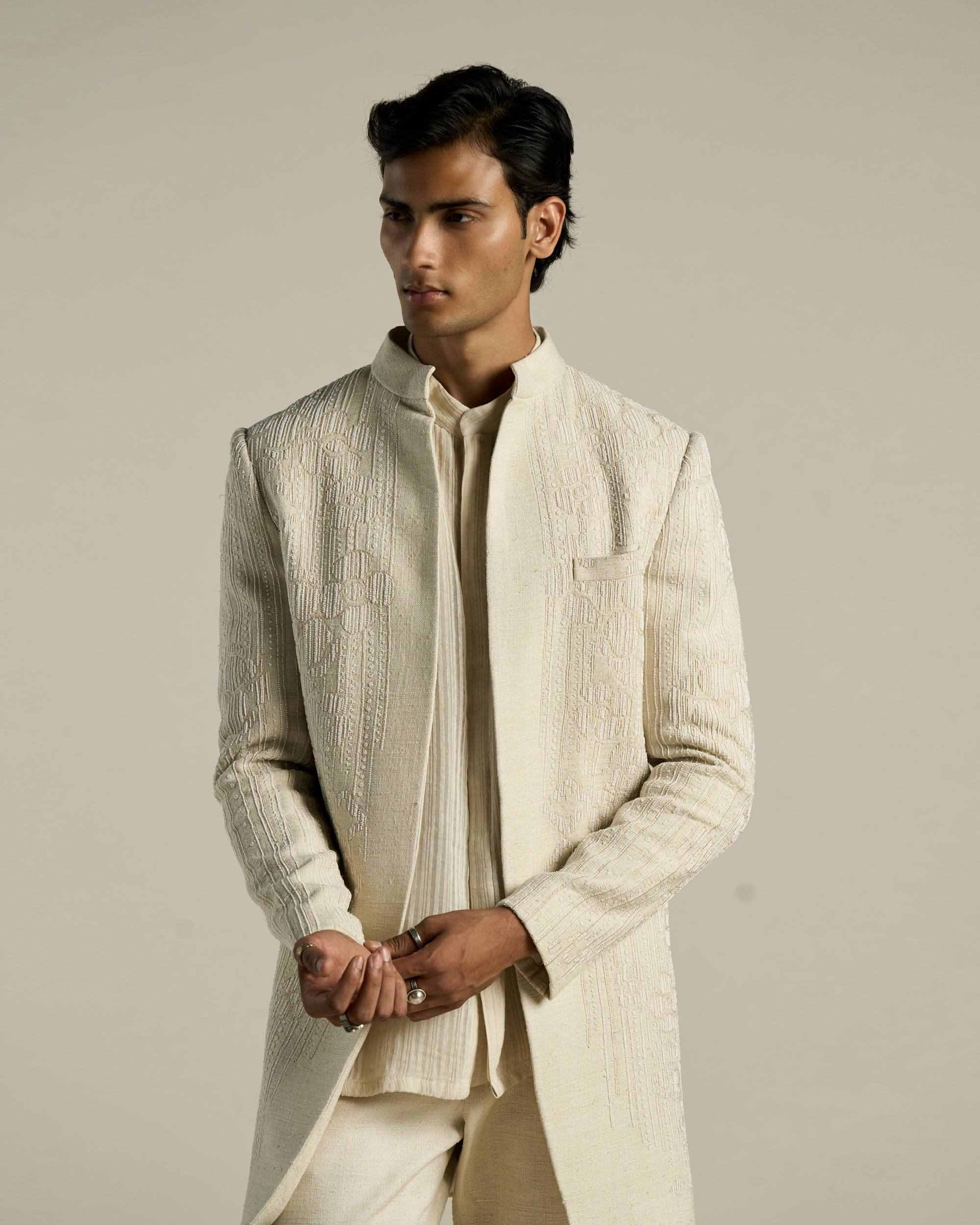Poppy Line Art Short Sherwani Set