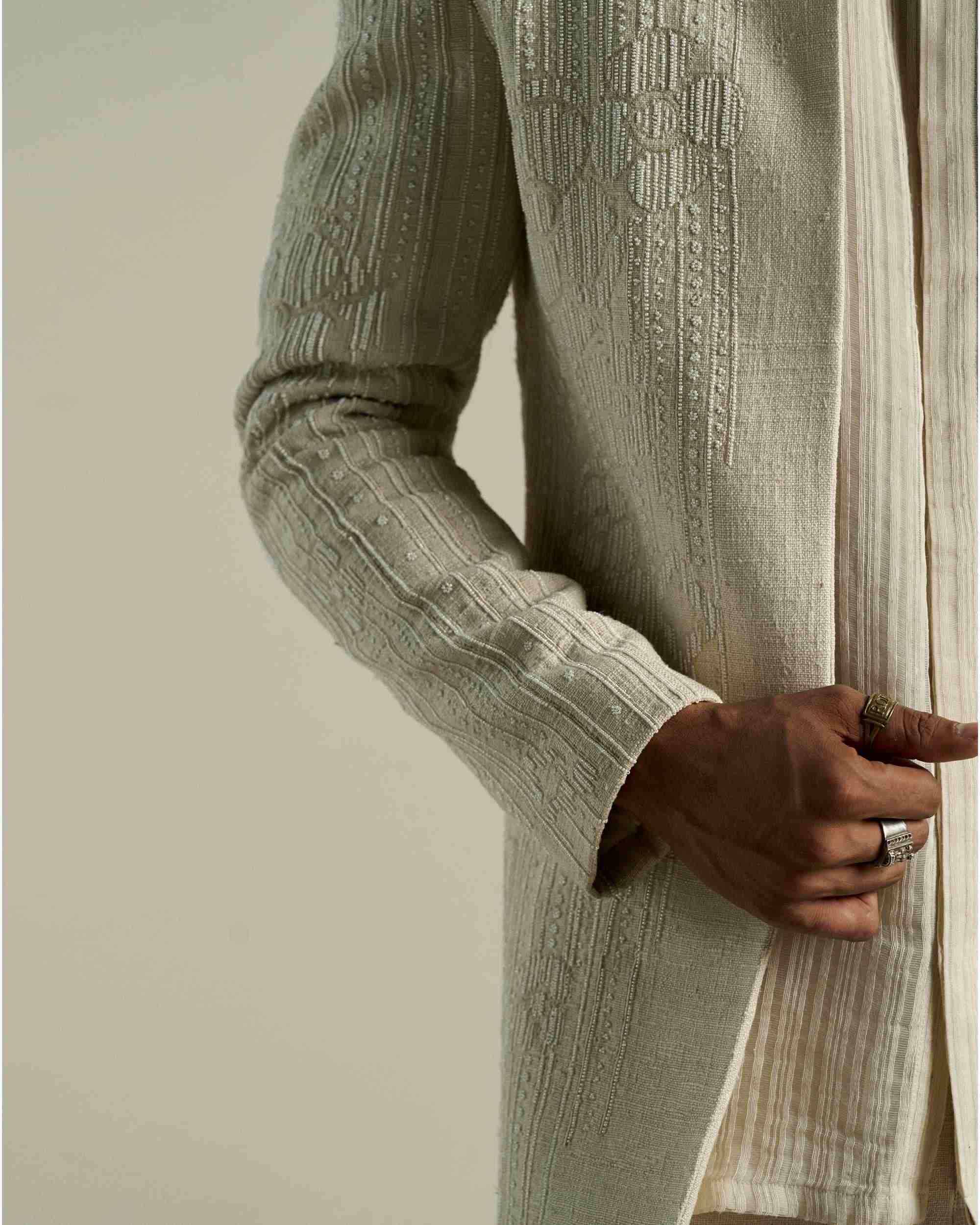 Poppy Line Art Short Sherwani Set