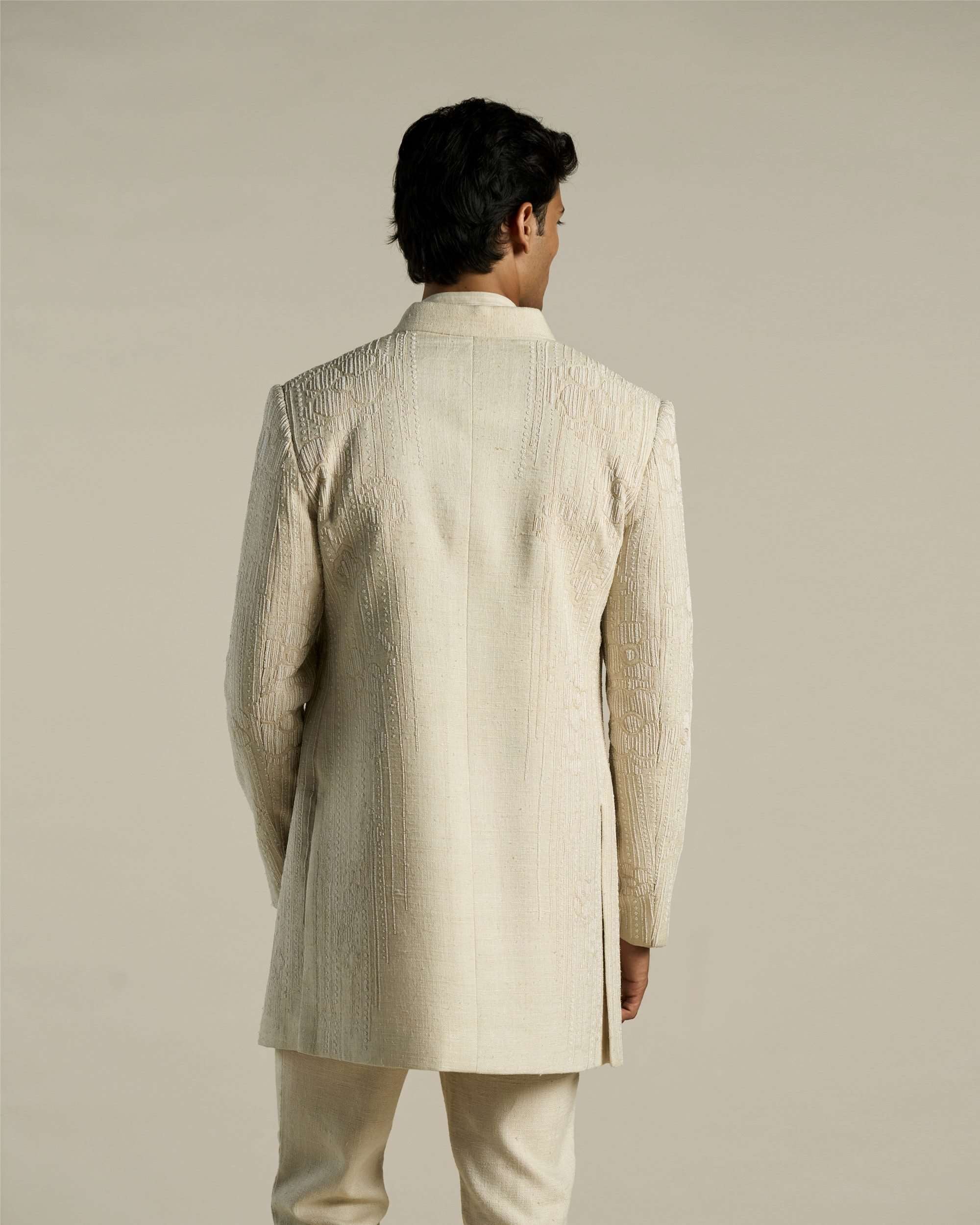 Poppy Line Art Short Sherwani Set
