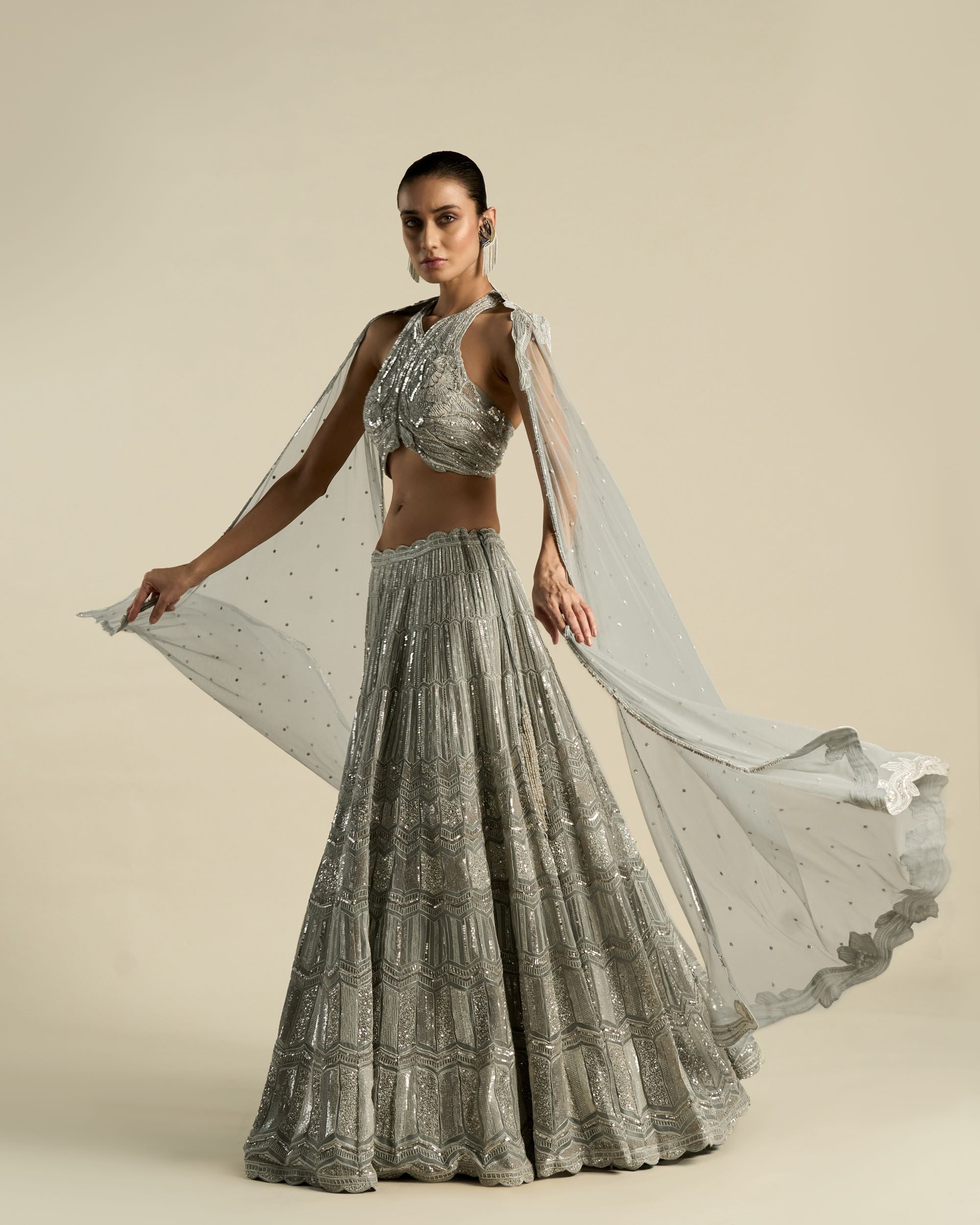 Art Deco Multi Sequin Lehenga Set