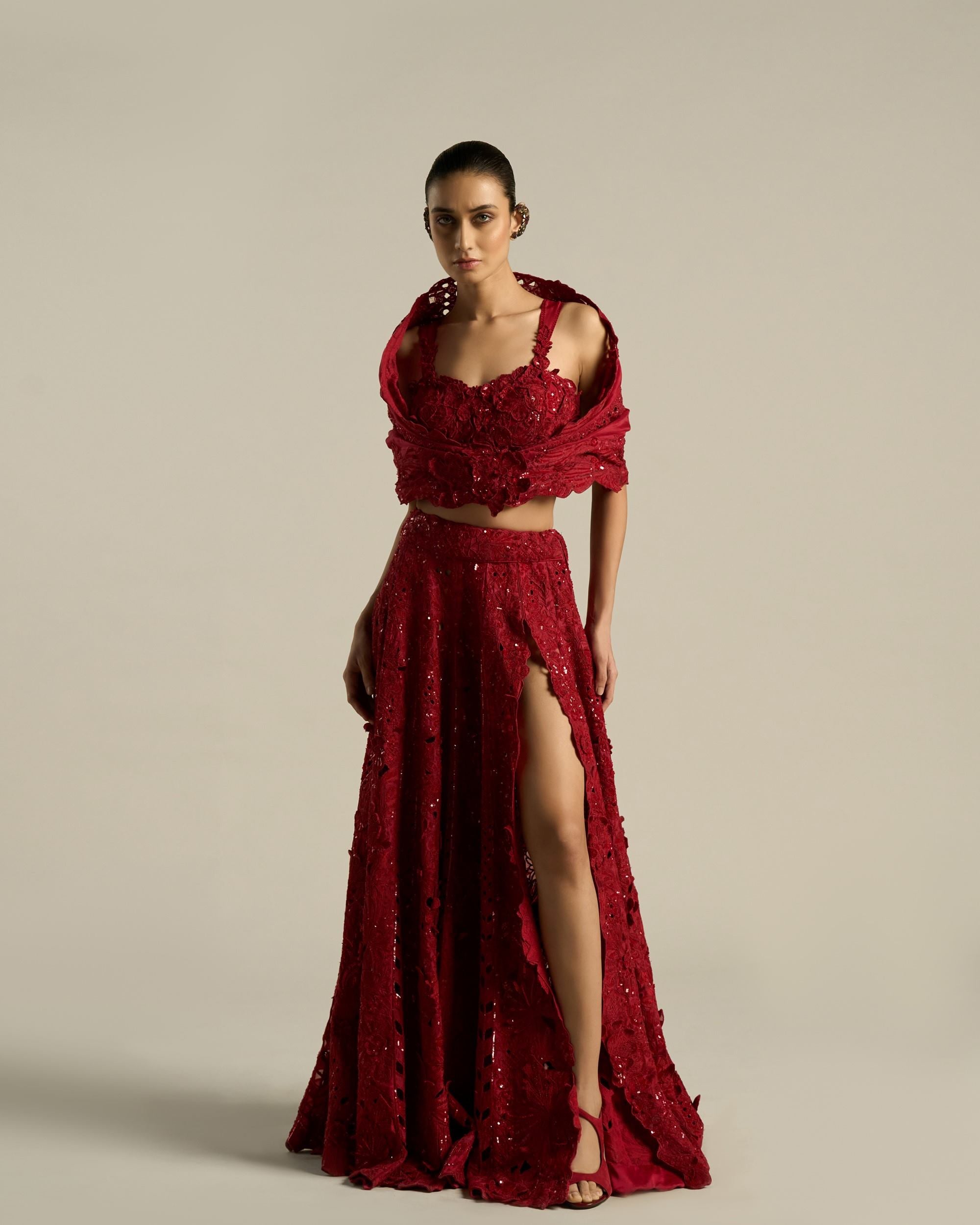 Floral Bunai Cutwork Lehenga Set