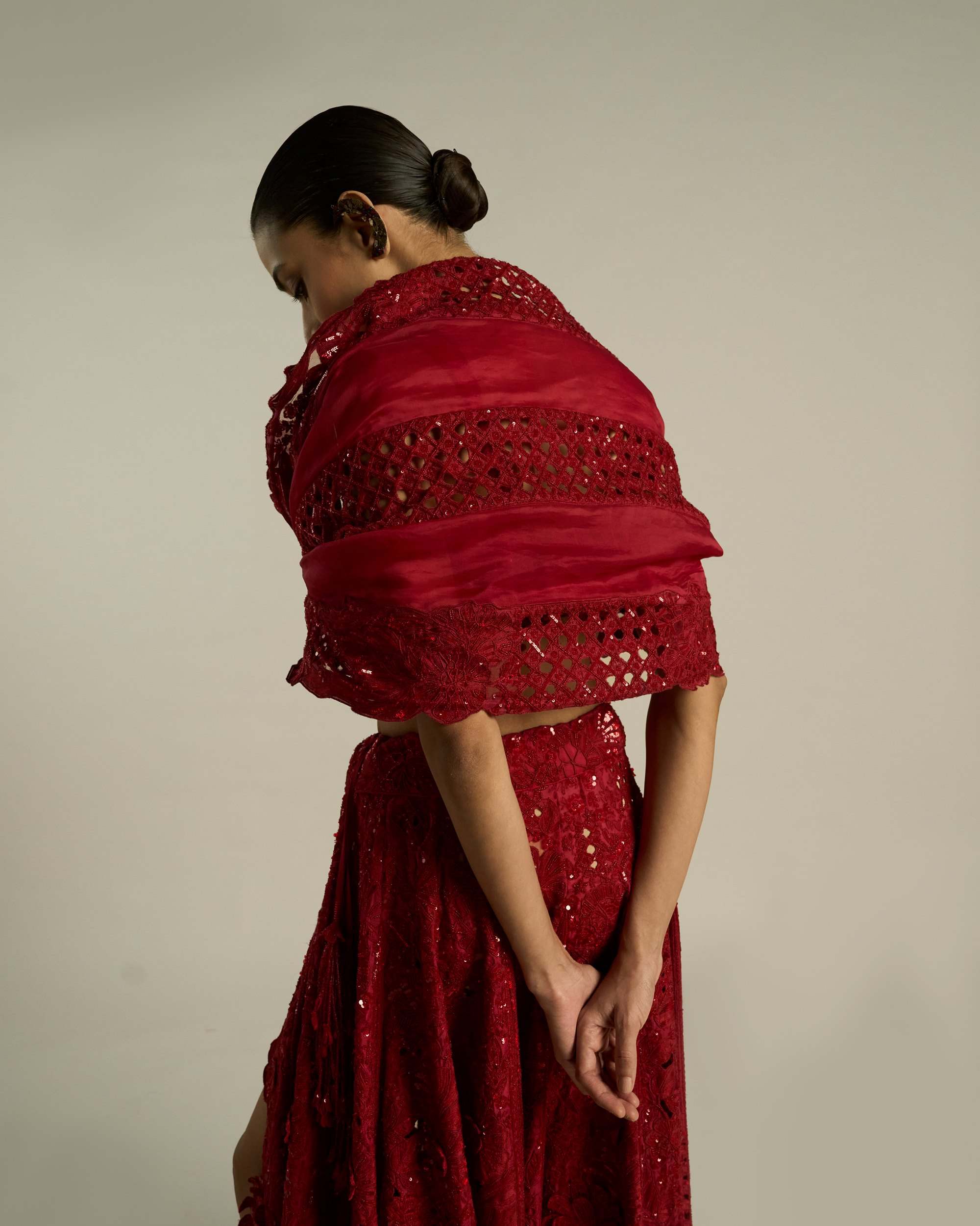 Floral Bunai Cutwork Lehenga Set