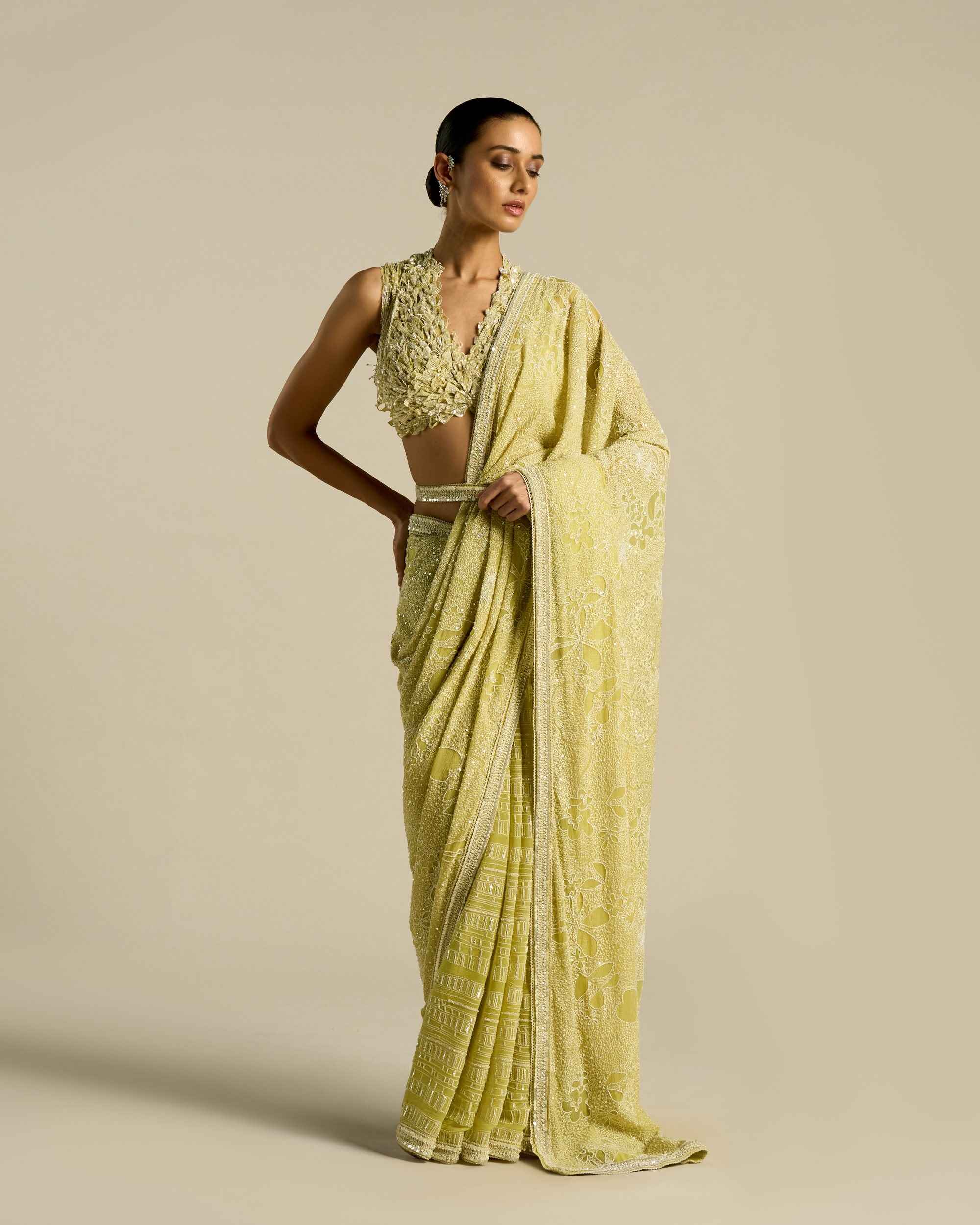 Citrus Dot Botanical Saree