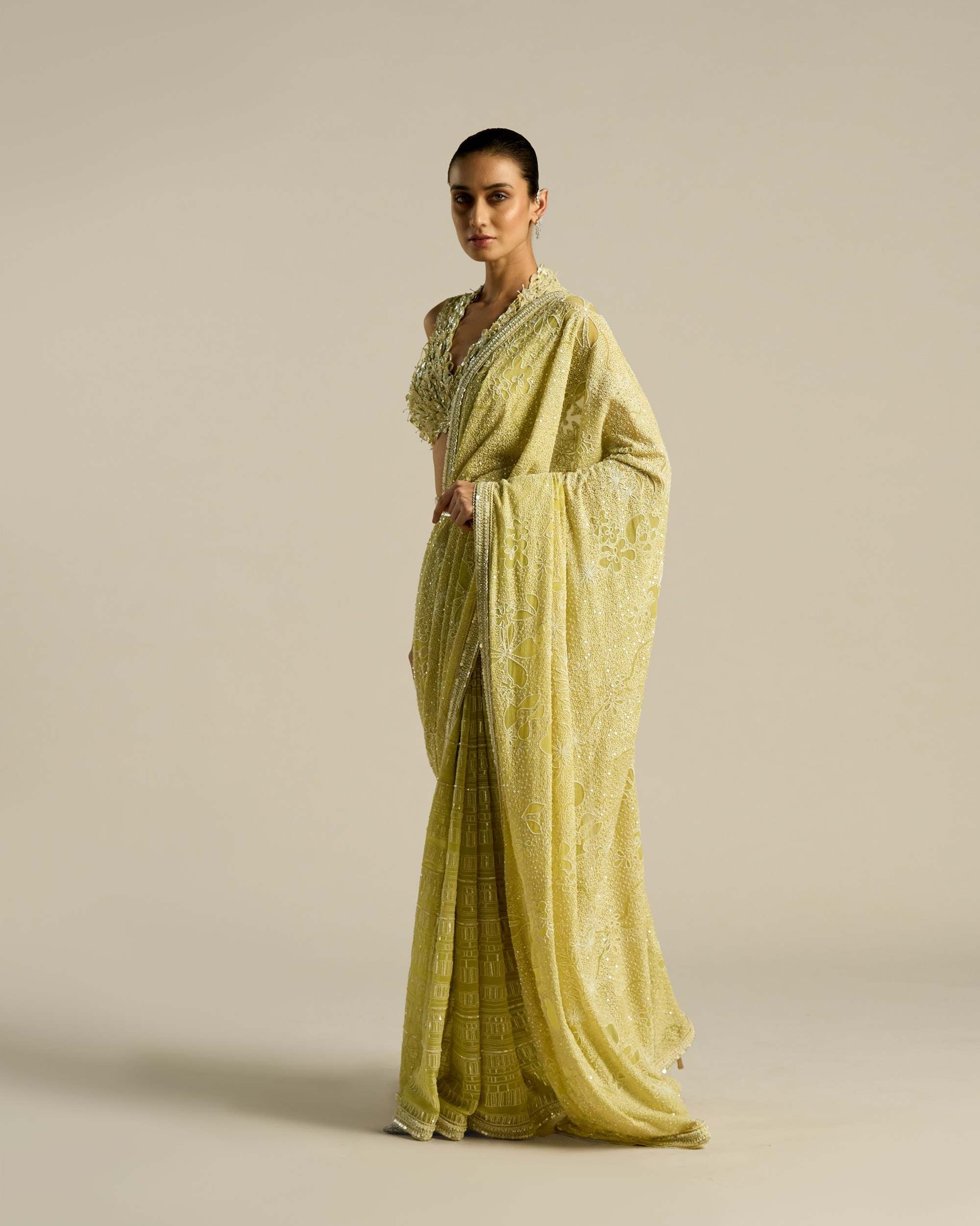 Citrus Dot Botanical Saree
