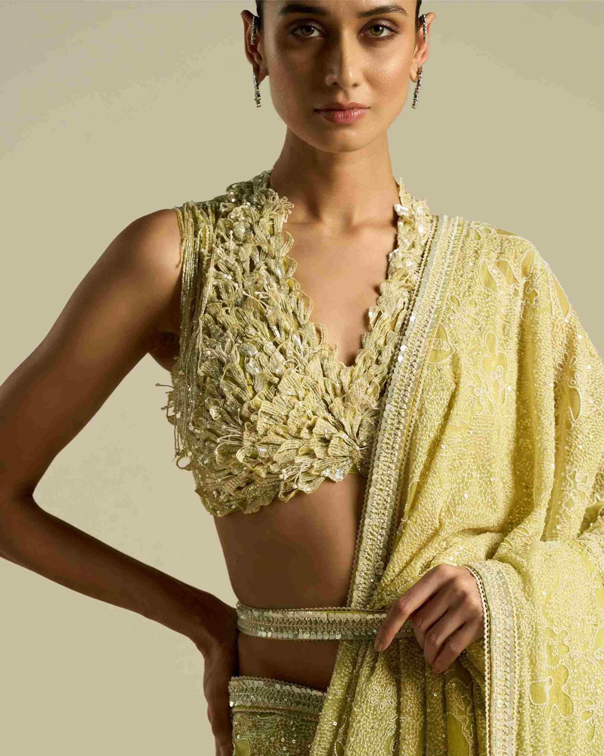 Citrus Dot Botanical Saree