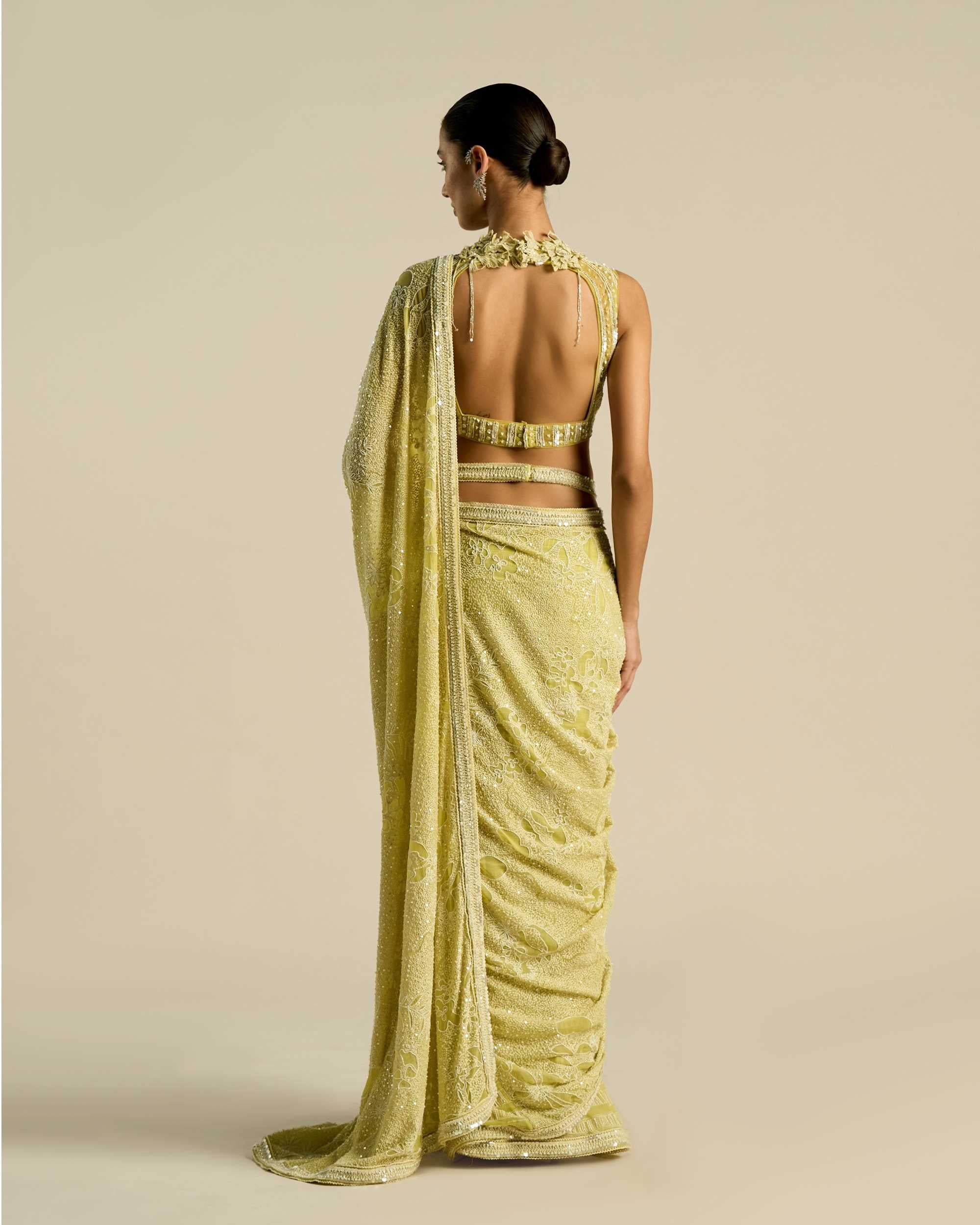 Citrus Dot Botanical Saree