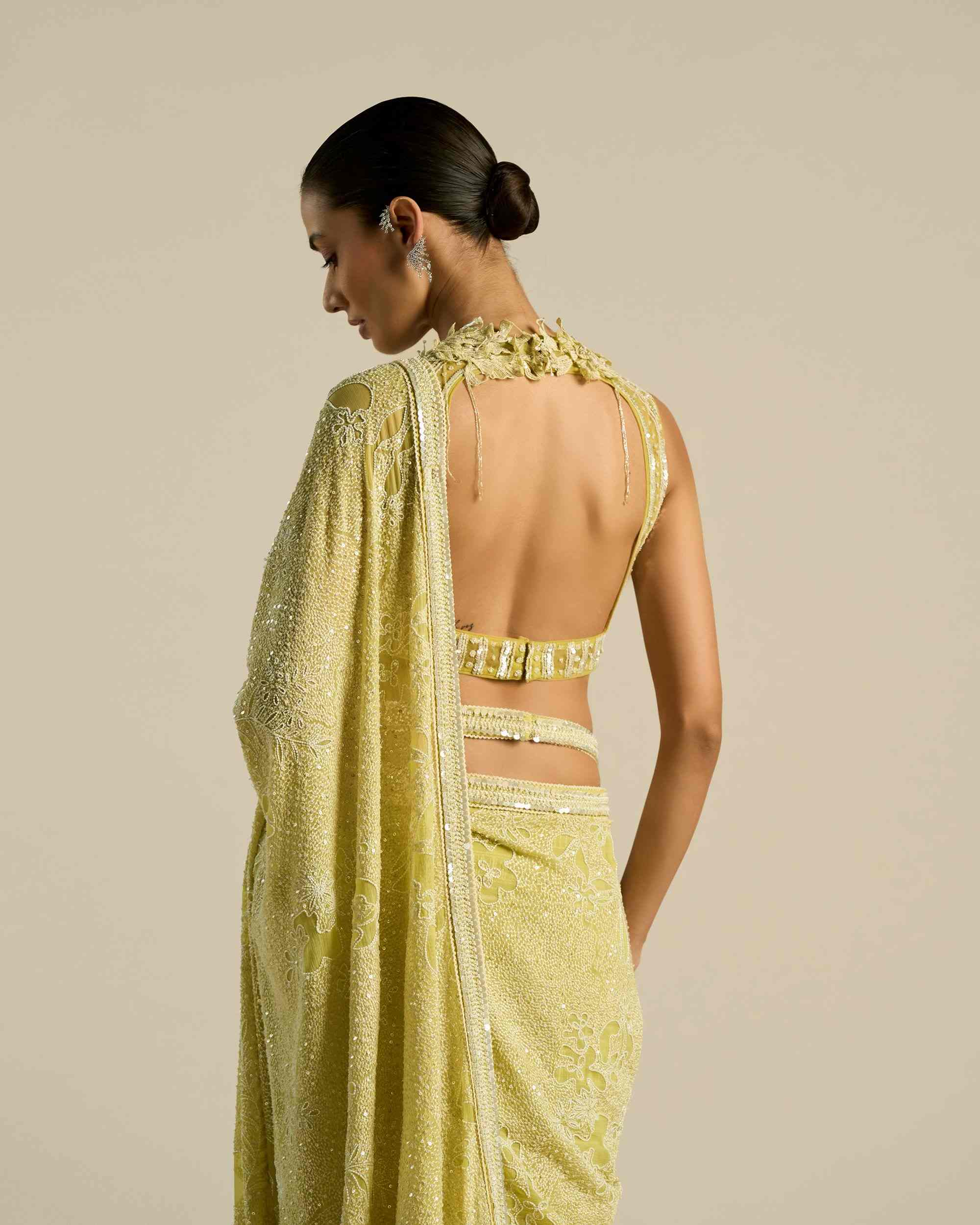 Citrus Dot Botanical Saree