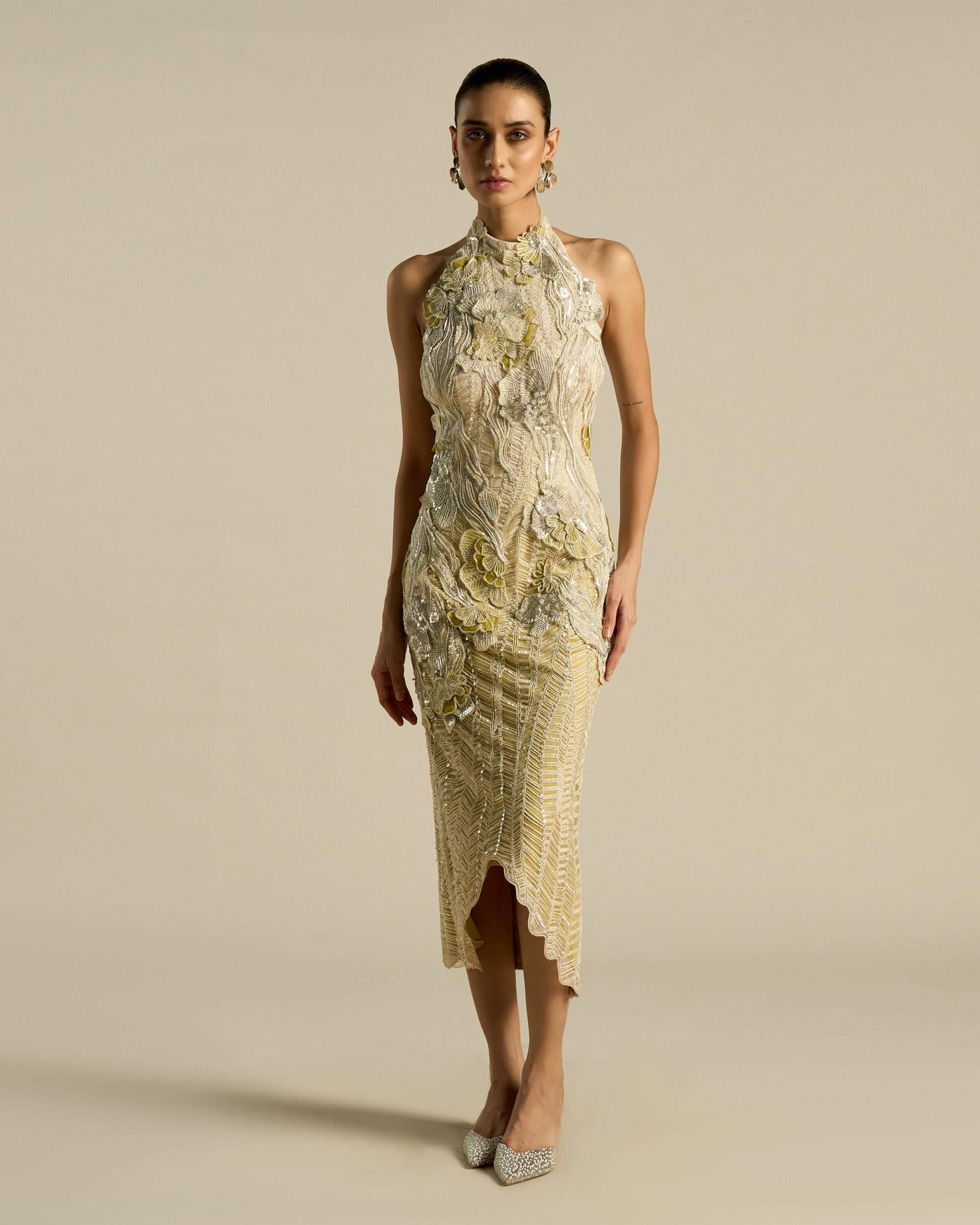 Chevron Swirl Hibiscus Halter Dress