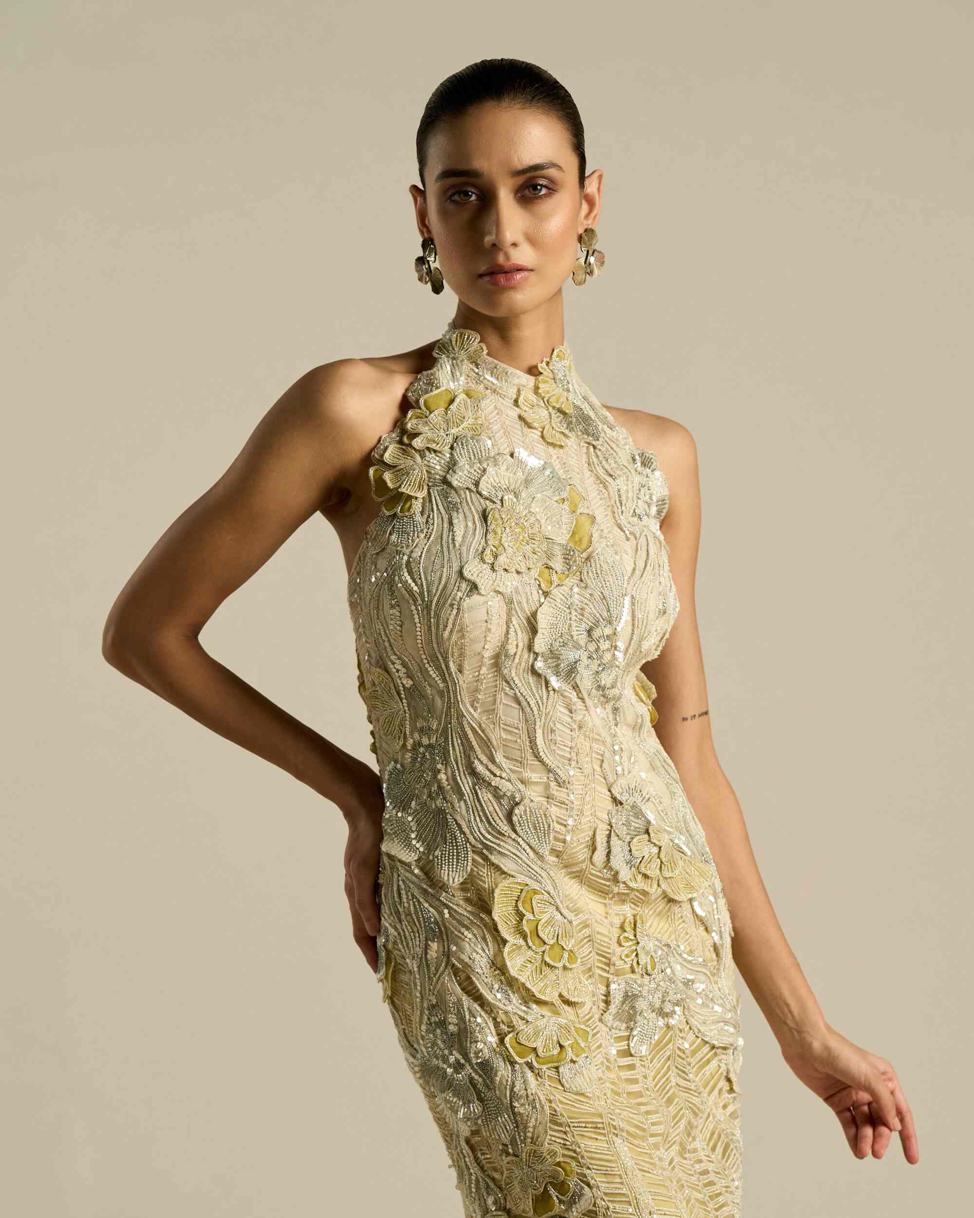 Chevron Swirl Hibiscus Halter Dress