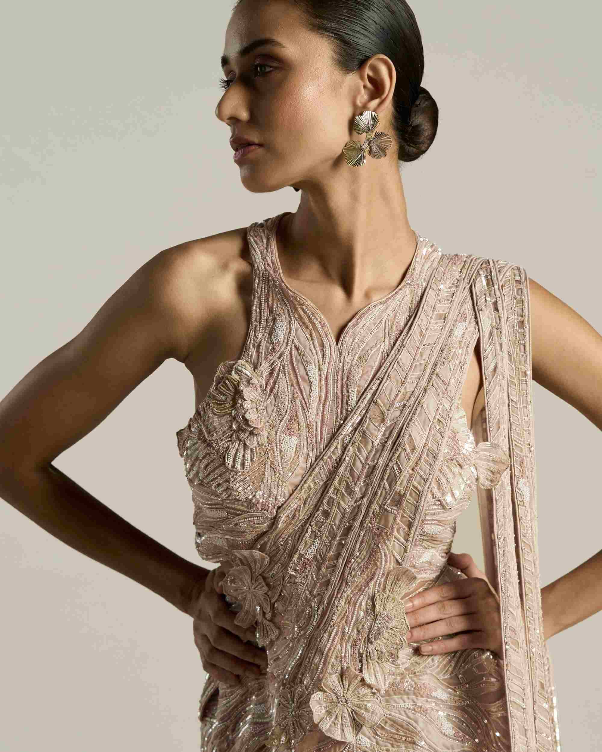 Hibiscus Swirl Saree Set