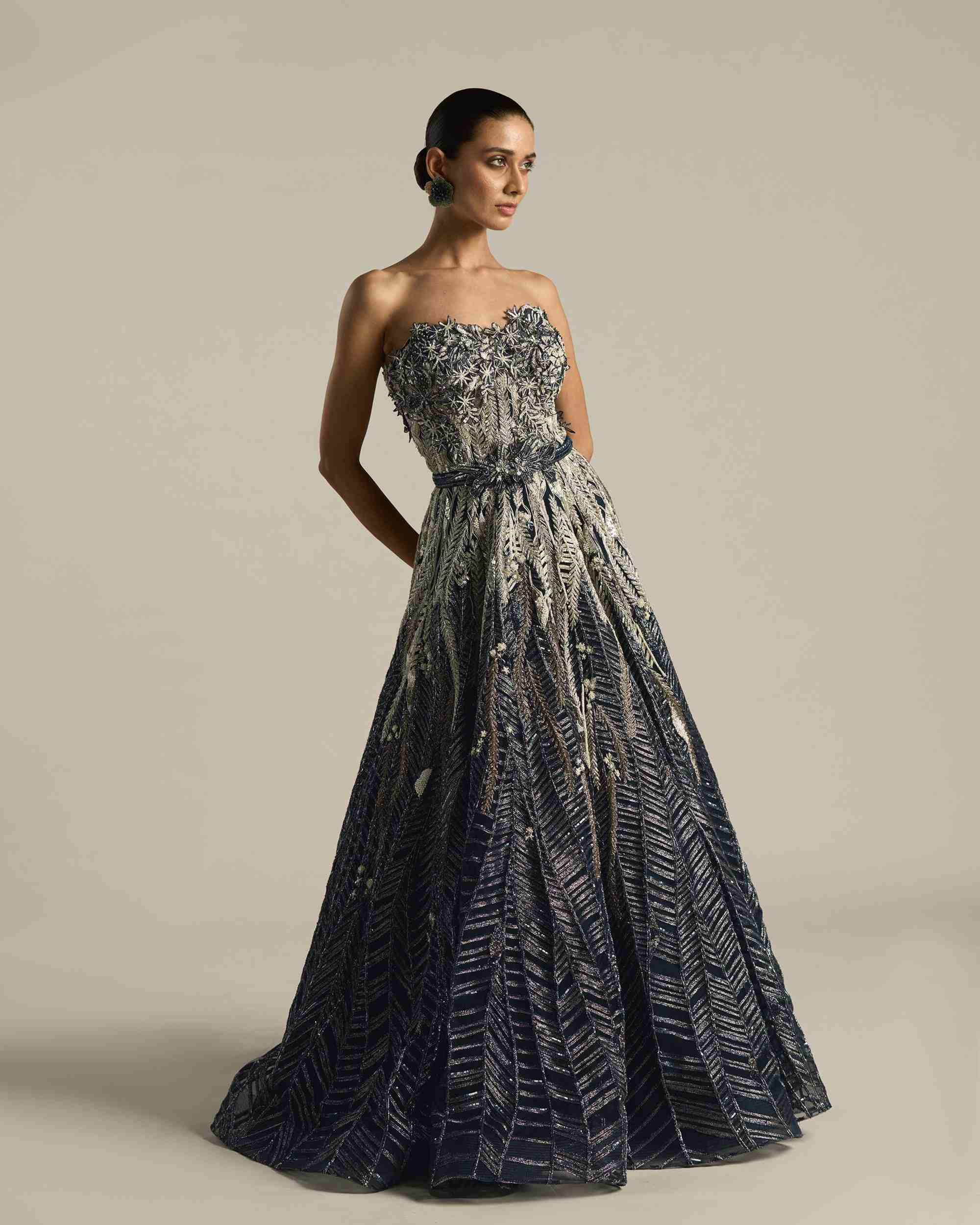 Botanical Chevron Ombre Ballgown