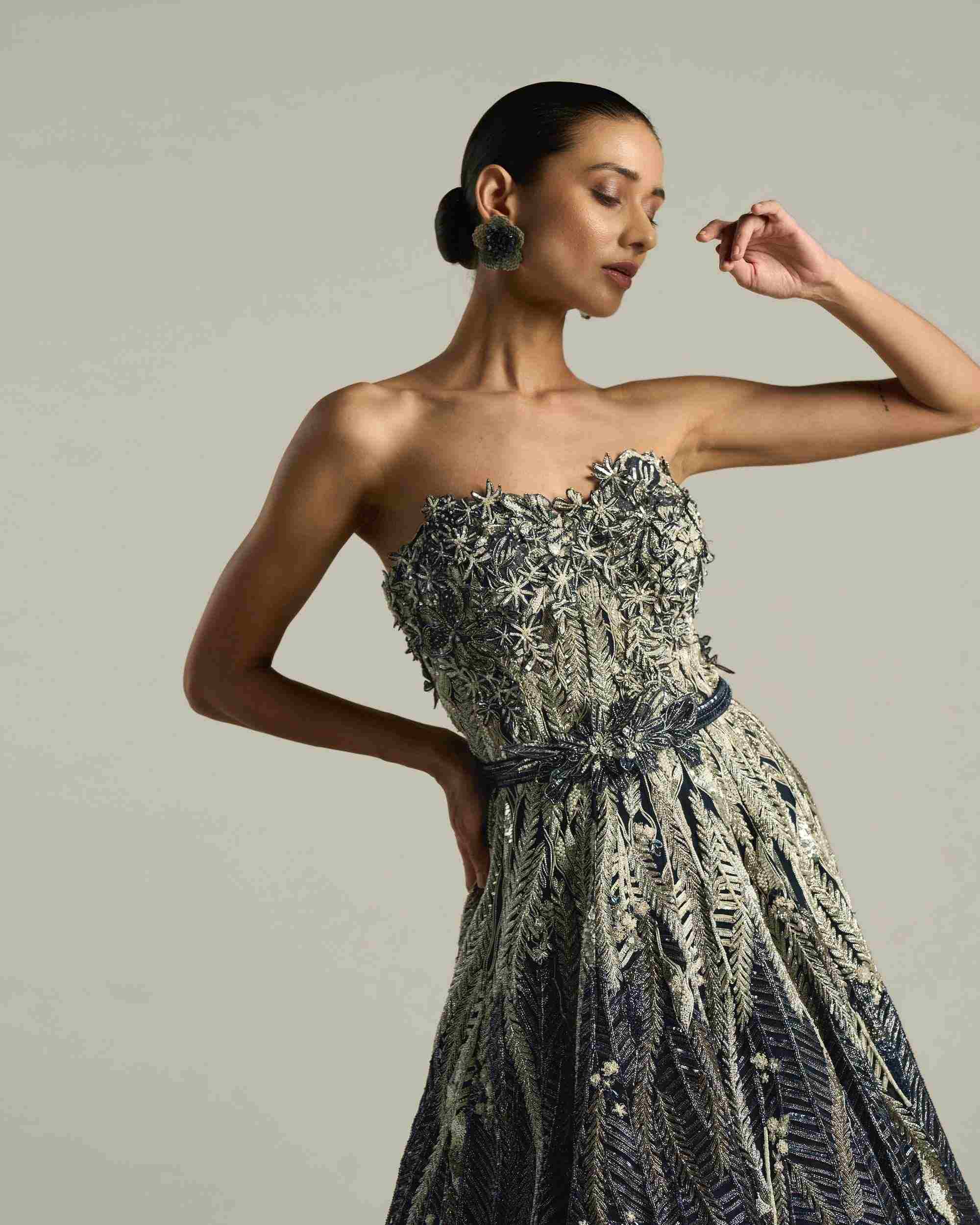 Botanical Chevron Ombre Ballgown