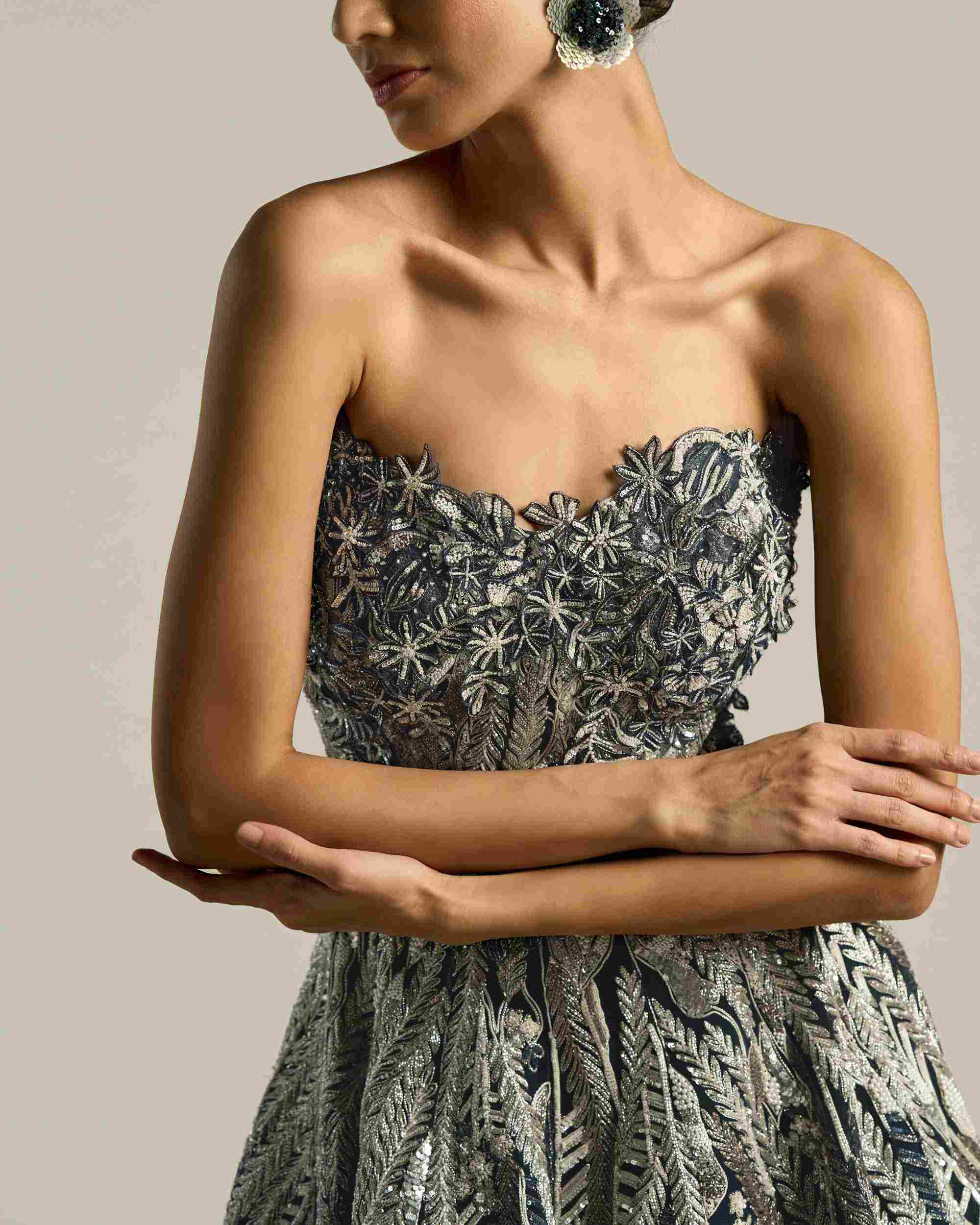 Botanical Chevron Ombre Ballgown