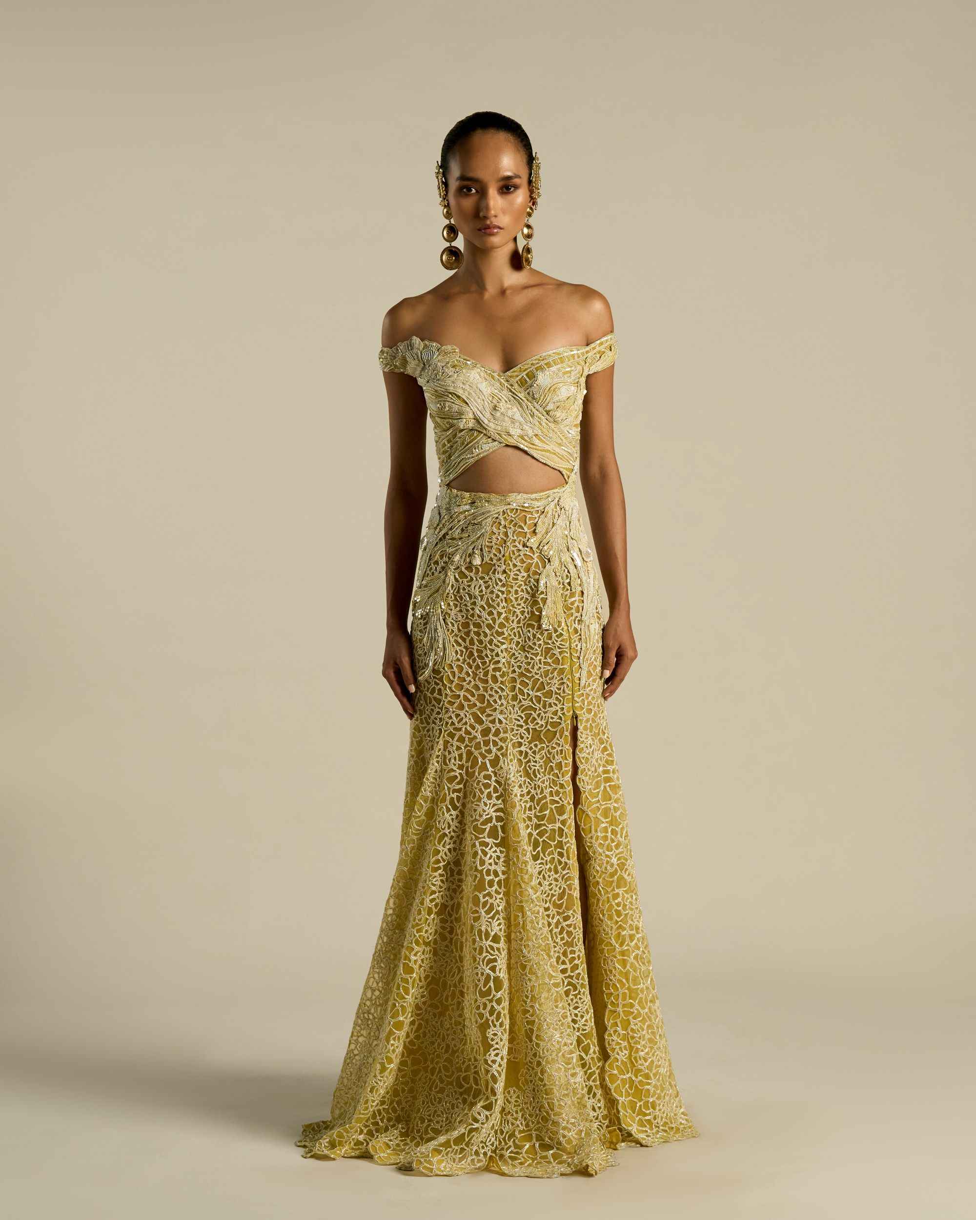 Pop Hibiscus Off-Shoulder Gown