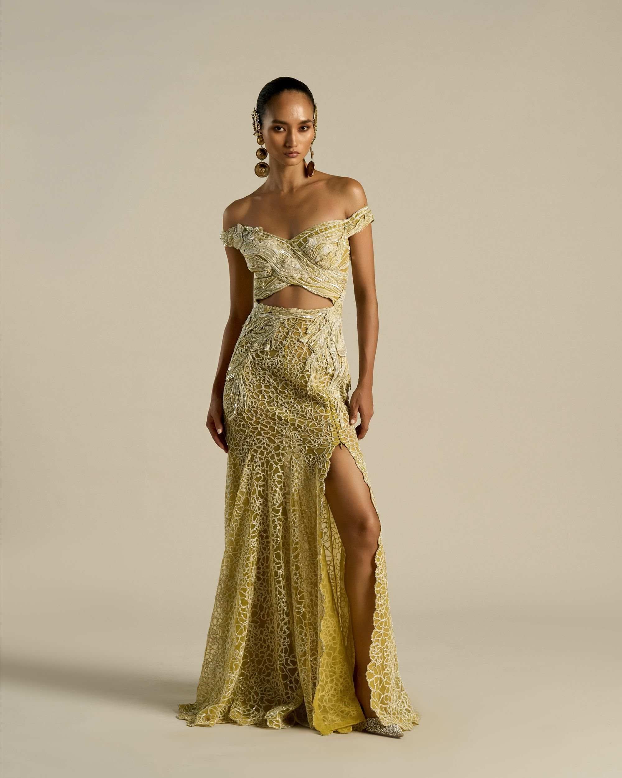 Pop Hibiscus Off-Shoulder Gown