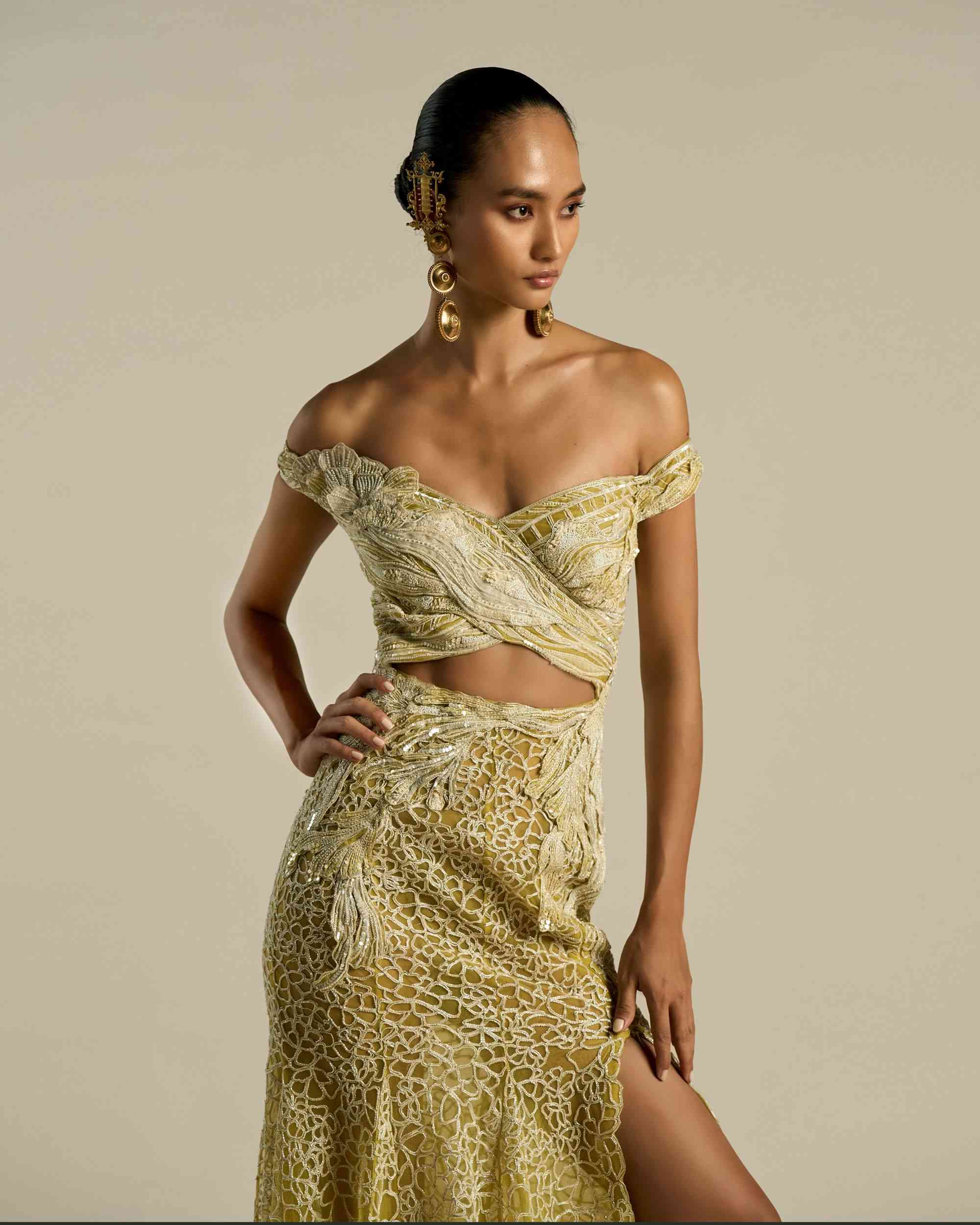 Pop Hibiscus Off-Shoulder Gown