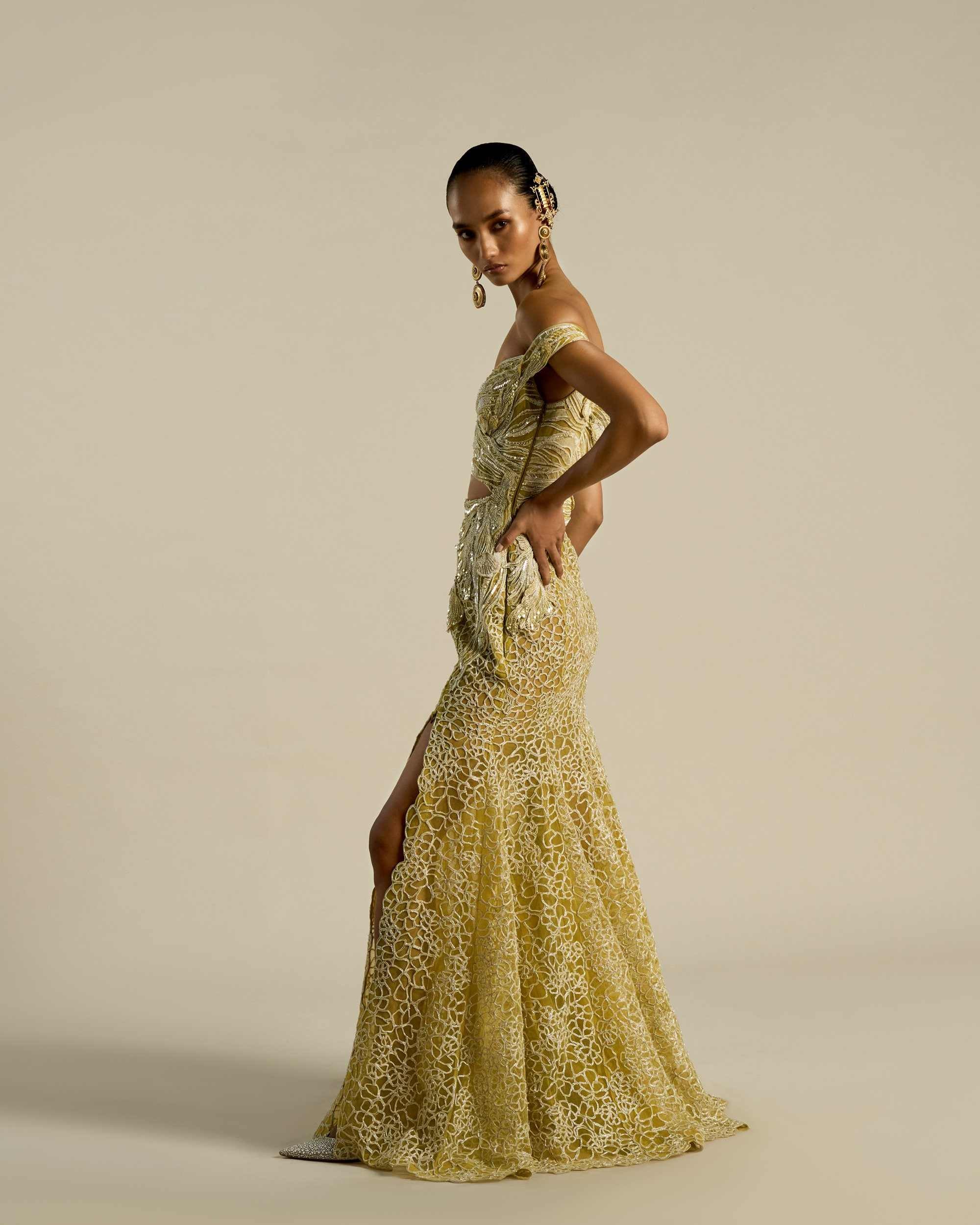 Pop Hibiscus Off-Shoulder Gown