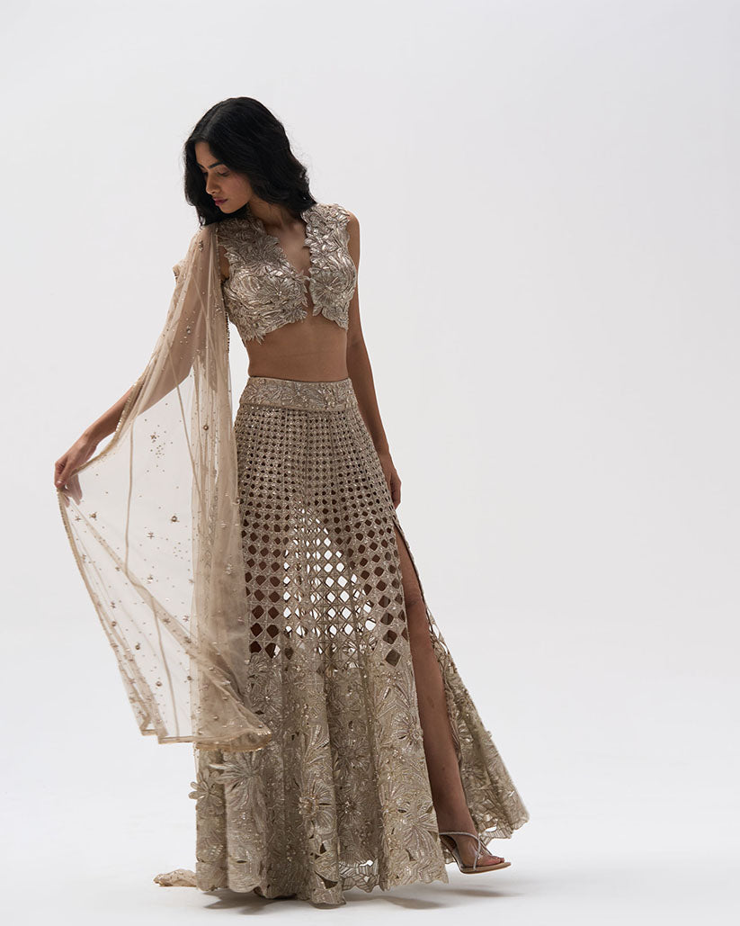 Hibiscus garden Metallic Lehenga set