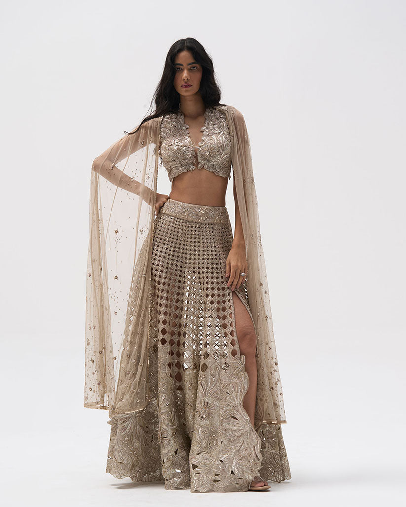 Hibiscus garden Metallic Lehenga set