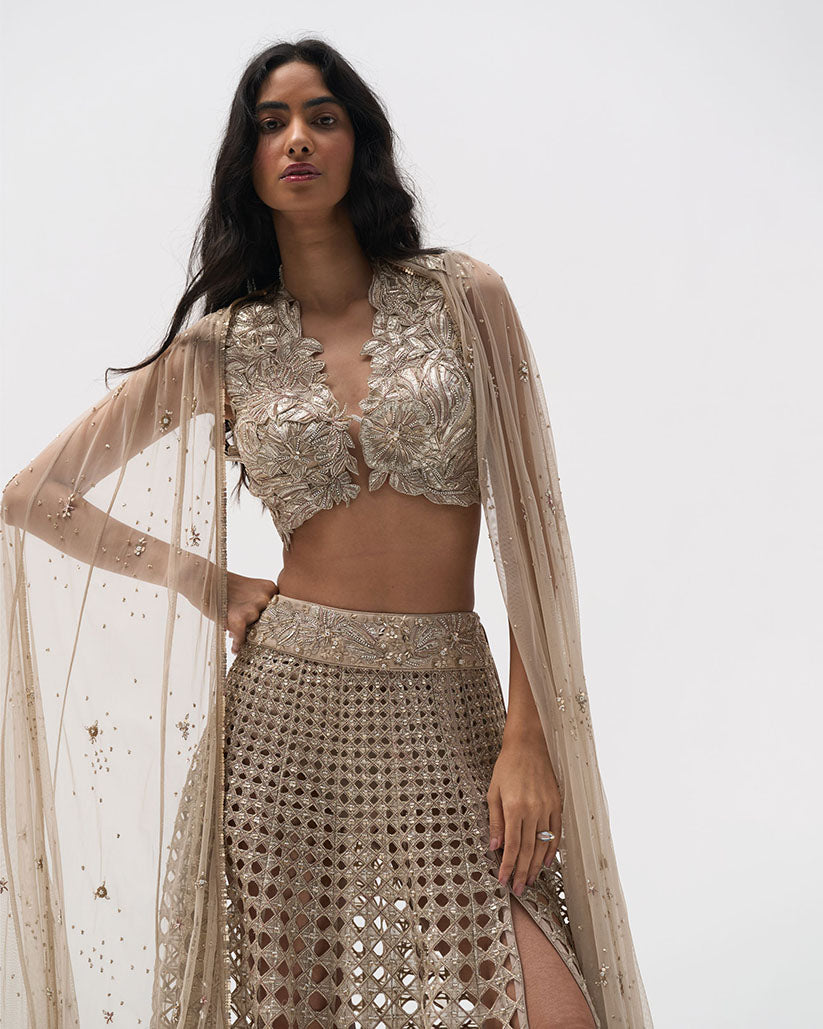 Hibiscus garden Metallic Lehenga set